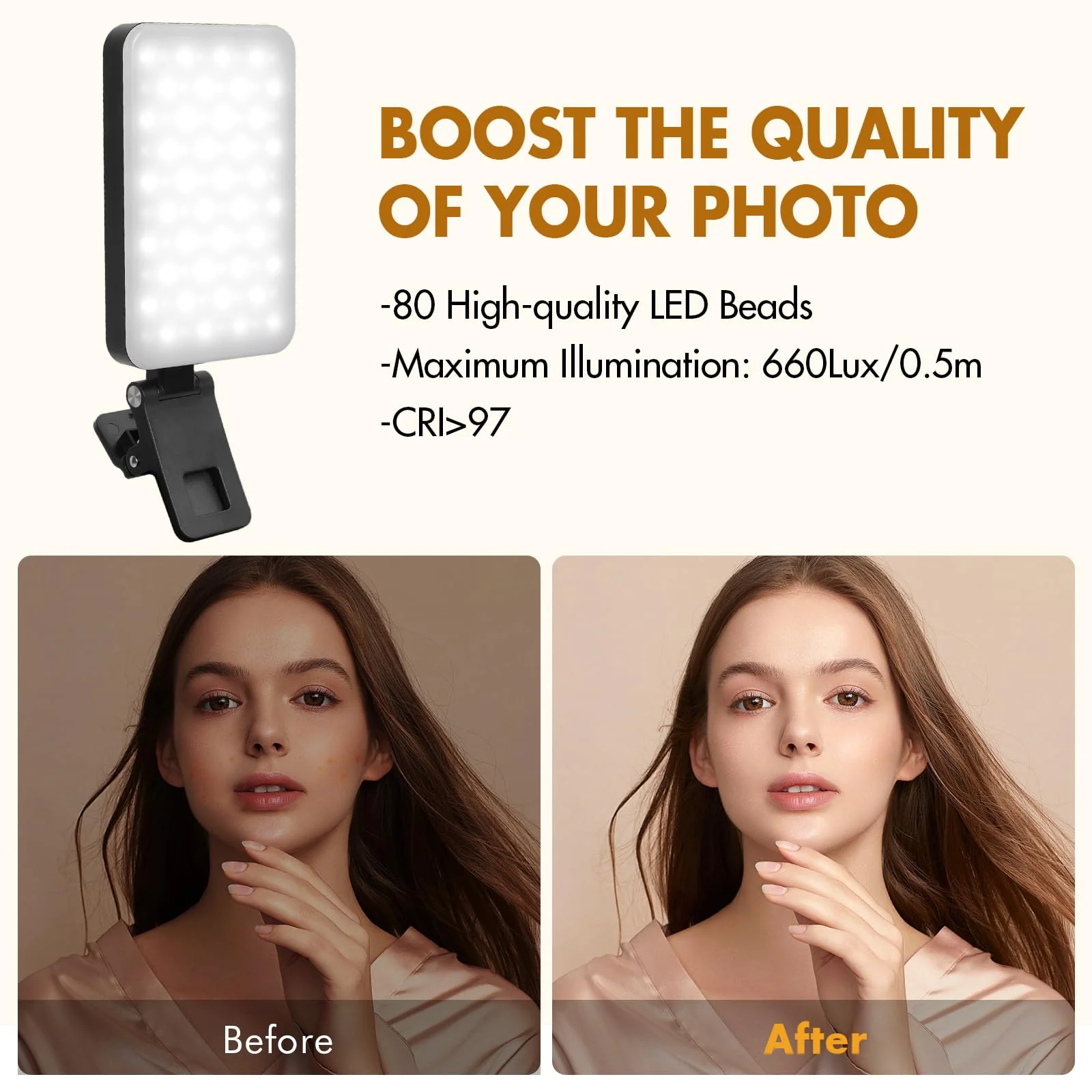 Selfie Light, Long Time Rechargeable Clip Video Light, Upgraded Cell Phone Light, Adjusted 5 Light Modes, Portable LED Light, Selfie Light for Phone, Camera, Laptop, iPad, TikTok, Video Vlog - Image 5