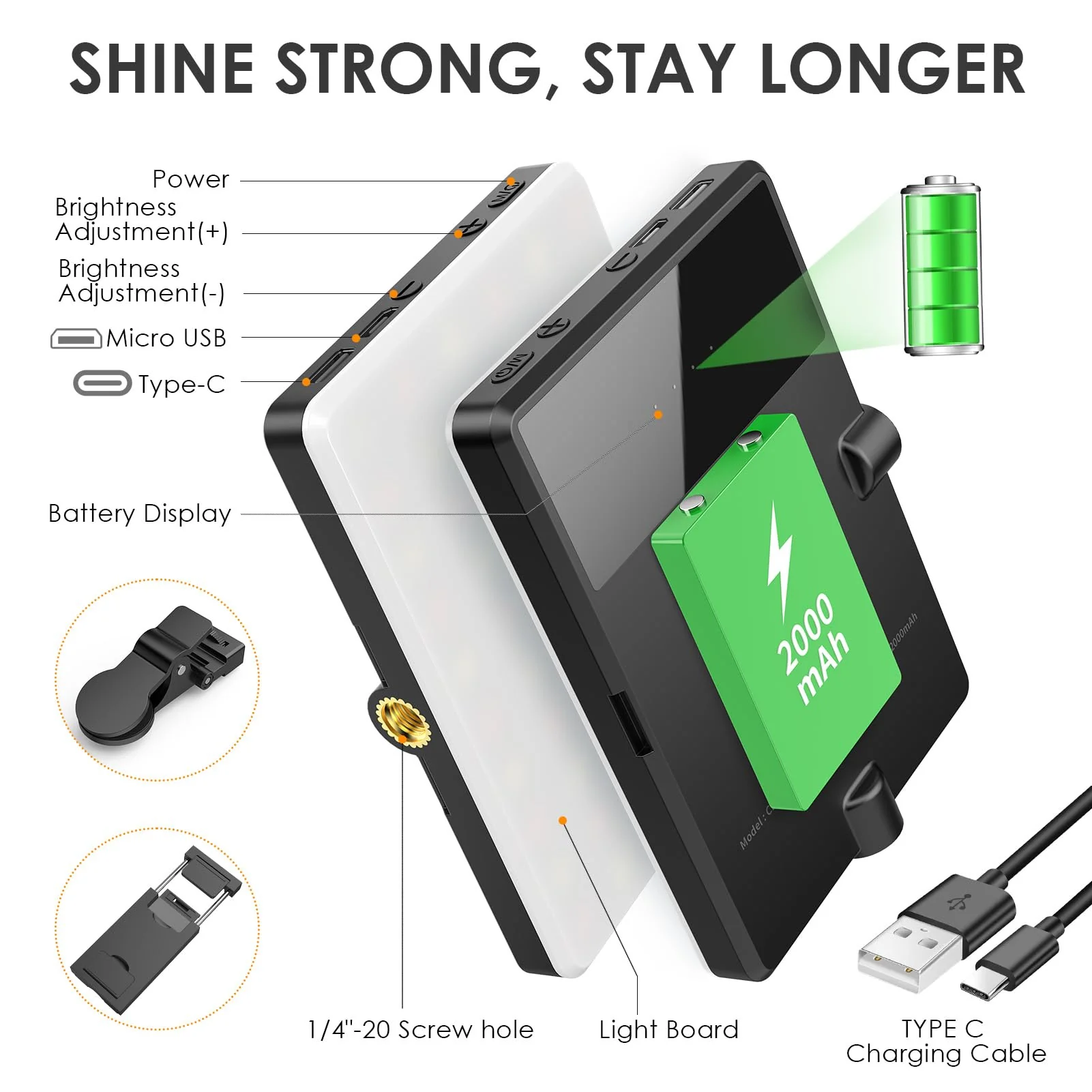 Selfie Light Portable Phone Light, Eagerey 60 LED Rechargeable Fill Light with Front & Back Clip, CRI 95, 3 Light Modes, Clip on Light for TikTok Tablet/Laptop, iPad, Conference Vlog Video Black - Image 6