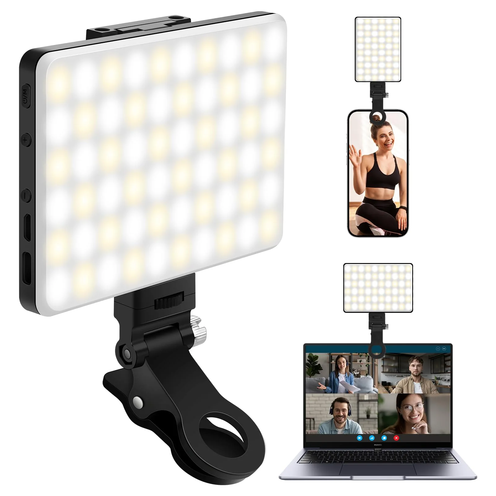 Selfie Light with Front & Back Clip, Eagerey 60 LED Portable Phone Light, Rechargeable Fill Light for TikTok Tablet/Laptop, iPad, Conference Vlog Video, 3 Light Modes, CRI 95+ Clip on Light