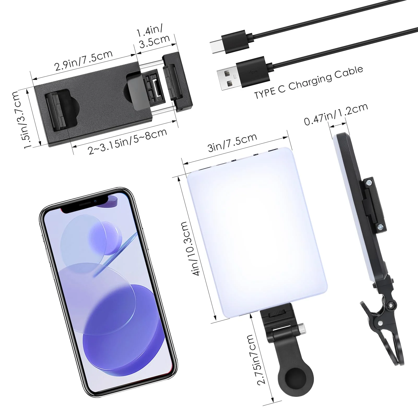 Selfie Light with Front & Back Clip, Eagerey 60 LED Portable Phone Light, Rechargeable Fill Light for TikTok Tablet/Laptop, iPad, Conference Vlog Video, 3 Light Modes, CRI 95+ Clip on Light - Image 7