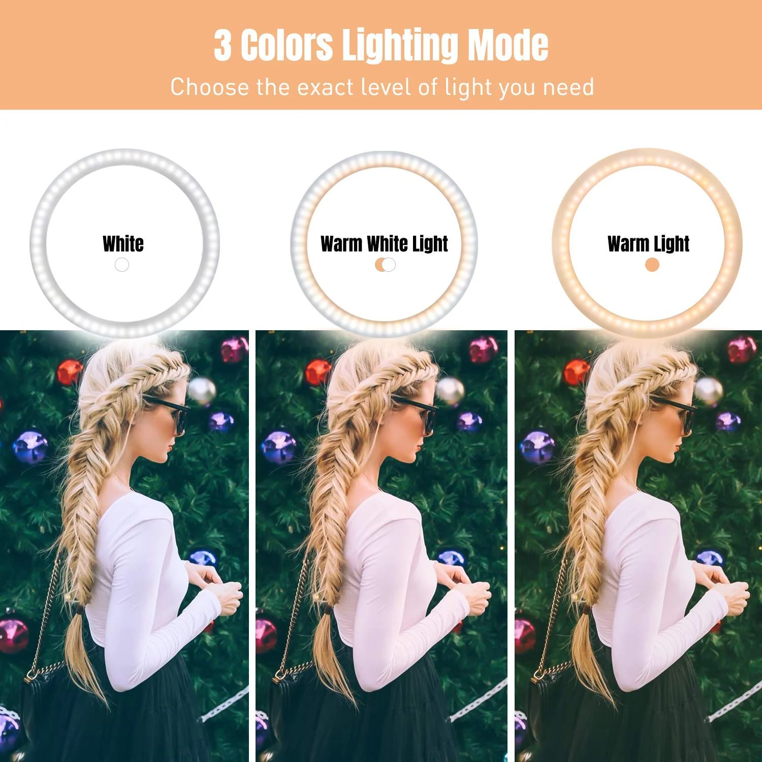 Selfie Ring Light 8-inch for YouTube Video Live Streaming Makeup Photography, Desktop USB LED Light with 3 Light Modes and 10 Brightness Level - Image 3