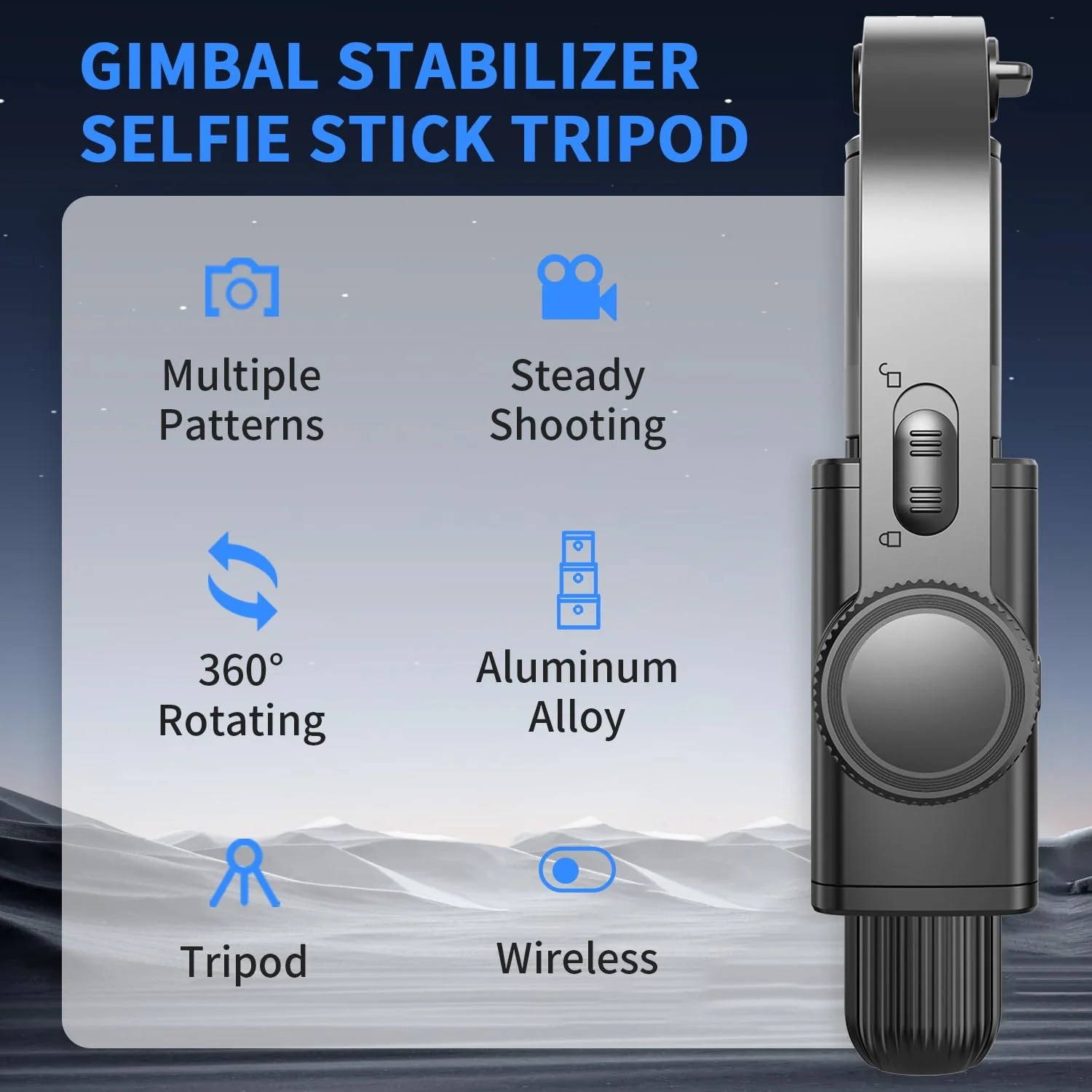 Selfie Stick Head Stabilizer, 360° Swivel Tripod with Wireless Remote, Portable Cell Phone Holder, Self-Balancing Single-Axis Head for Smartphones Tiktok Vlog Youtuber Live Video Recording - Image 2