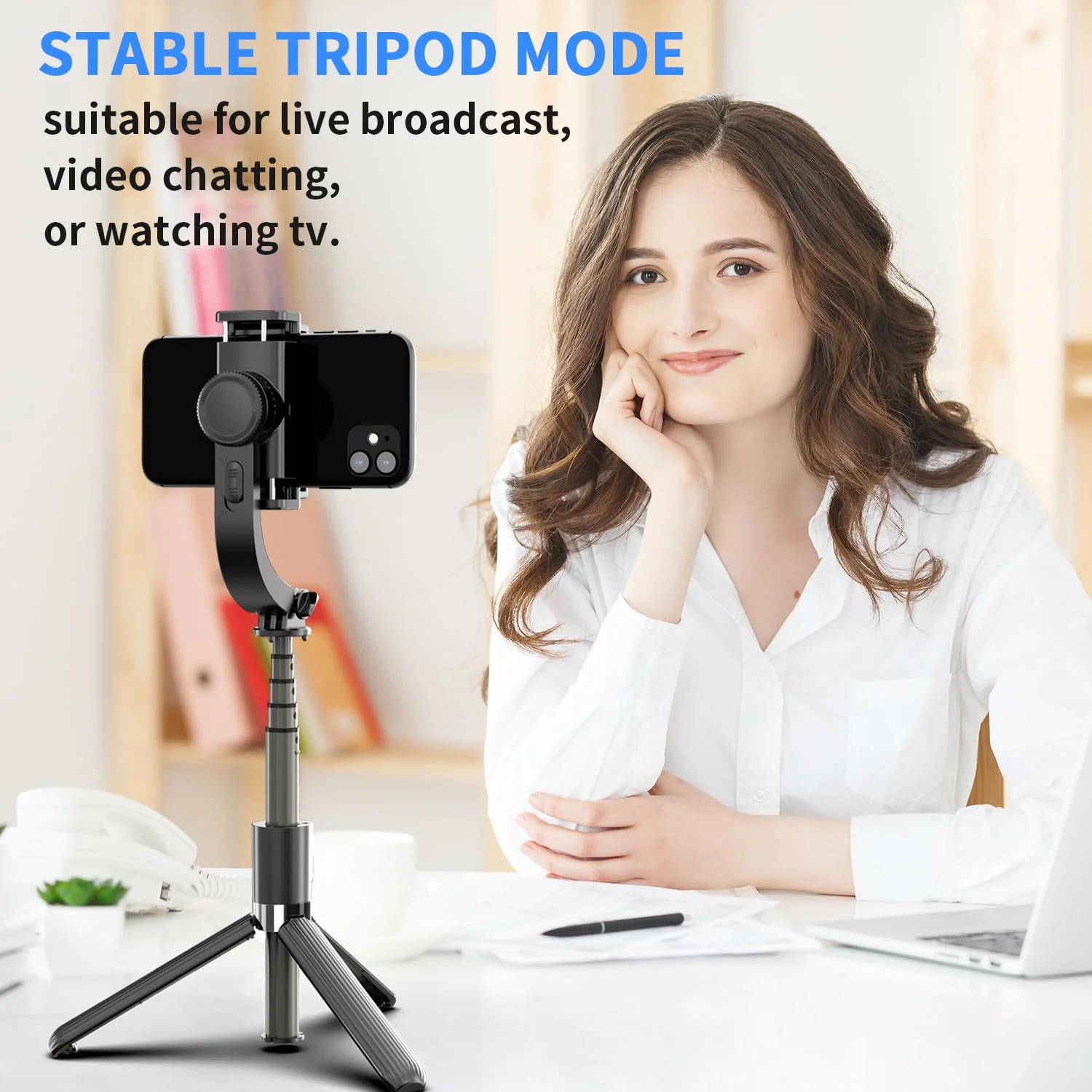 Selfie Stick Head Stabilizer, 360° Swivel Tripod with Wireless Remote, Portable Cell Phone Holder, Self-Balancing Single-Axis Head for Smartphones Tiktok Vlog Youtuber Live Video Recording - Image 6