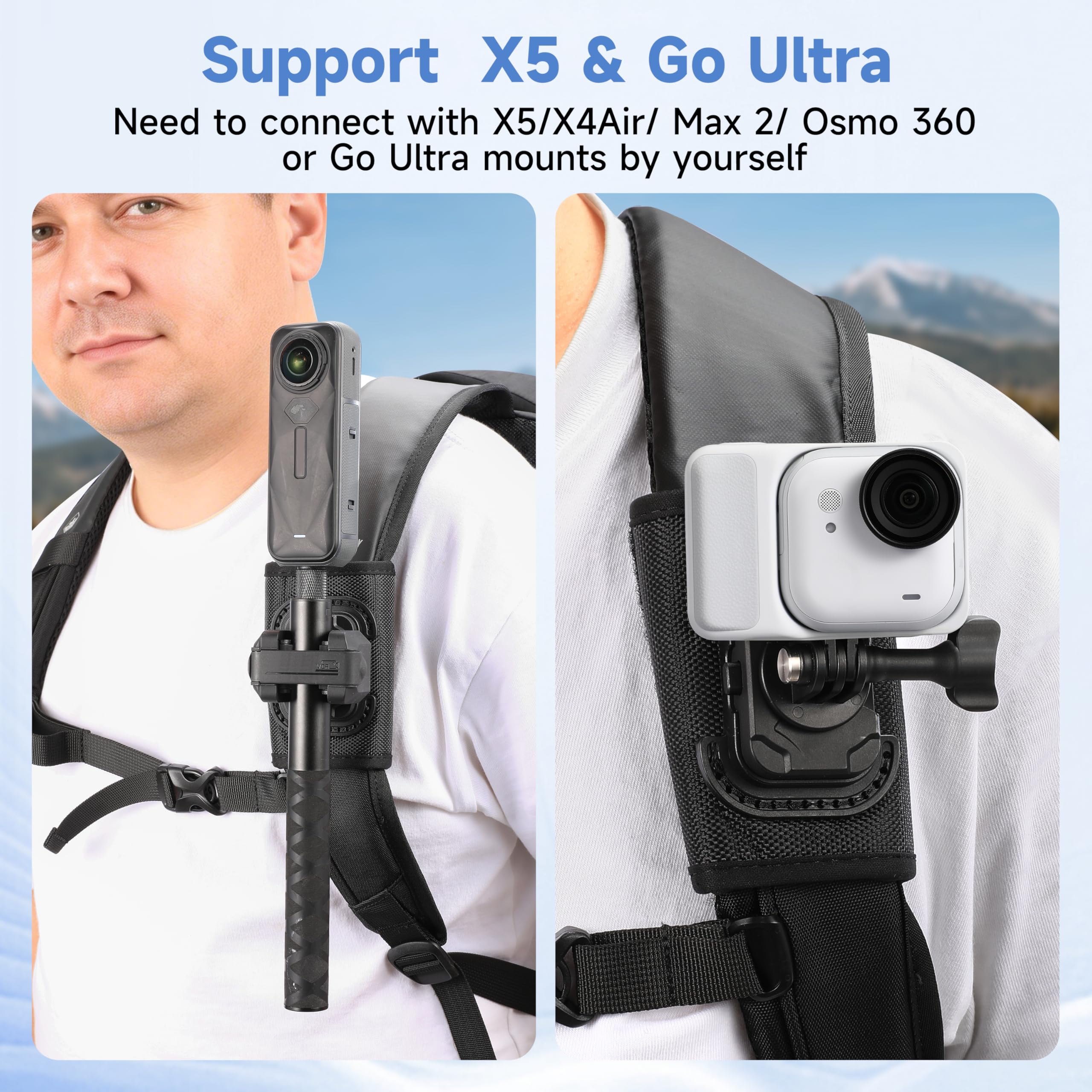 Selfie Stick Holster Backpack Clip Mount for insta360 X5 X4 Air for gopro Hero 13 12 MAX 2 Strap for DJI Osmo 360 Action 6 5 Pocket 3 Accessories - Image 6