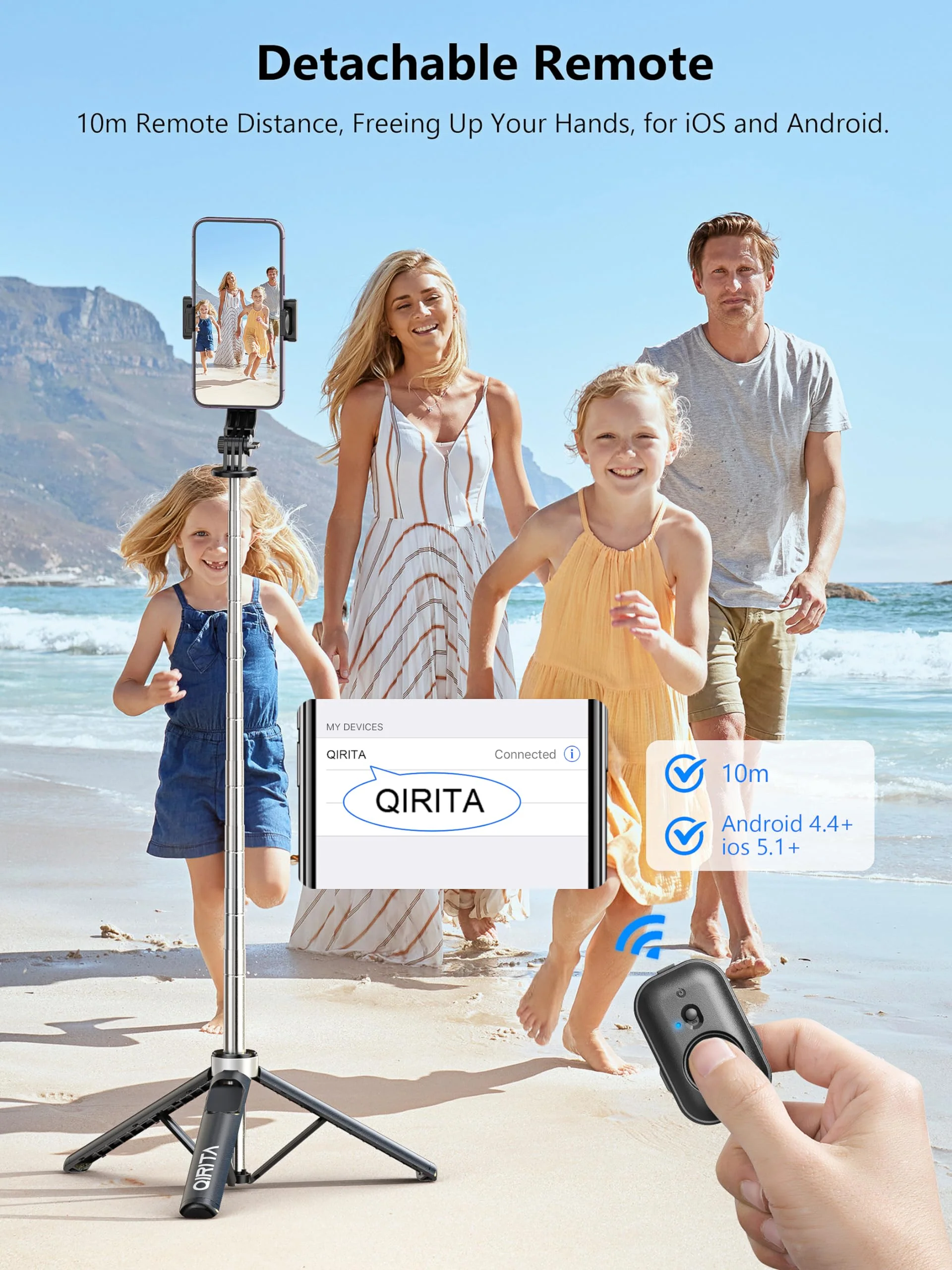 Selfie Stick & Phone Tripod, All in 1 Selfie Stick Tripod with Remote, Phone Travel Tripod Stand for Video Recording, Live Streaming, Photograph, Group Photo, Vlog Compatible with All Cellphones 52in-Stainless Steel Pole - Image 4