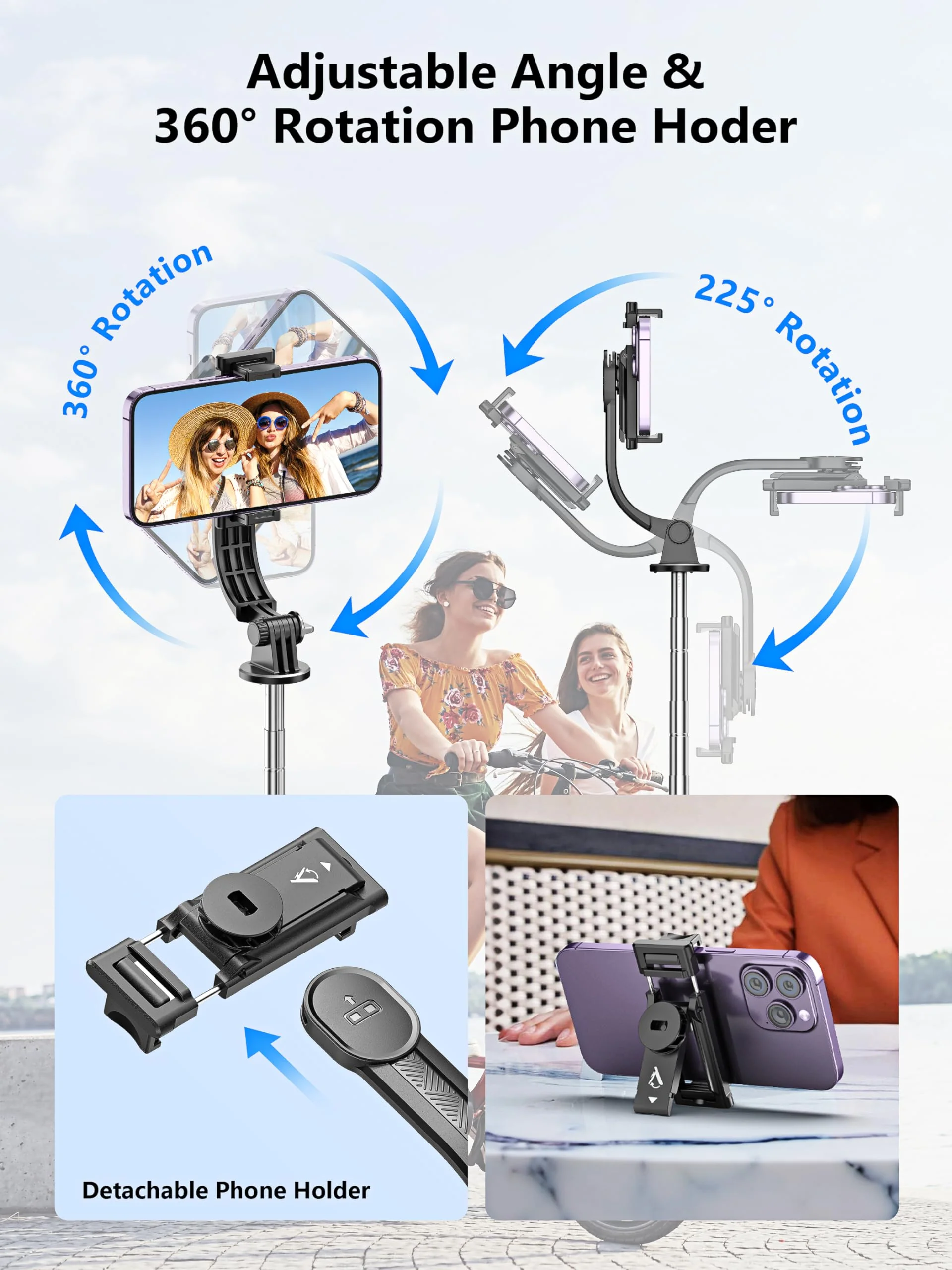 Selfie Stick & Phone Tripod, All in 1 Selfie Stick Tripod with Remote, Phone Travel Tripod Stand for Video Recording, Live Streaming, Photograph, Group Photo, Vlog Compatible with All Cellphones 52in-Stainless Steel Pole - Image 5