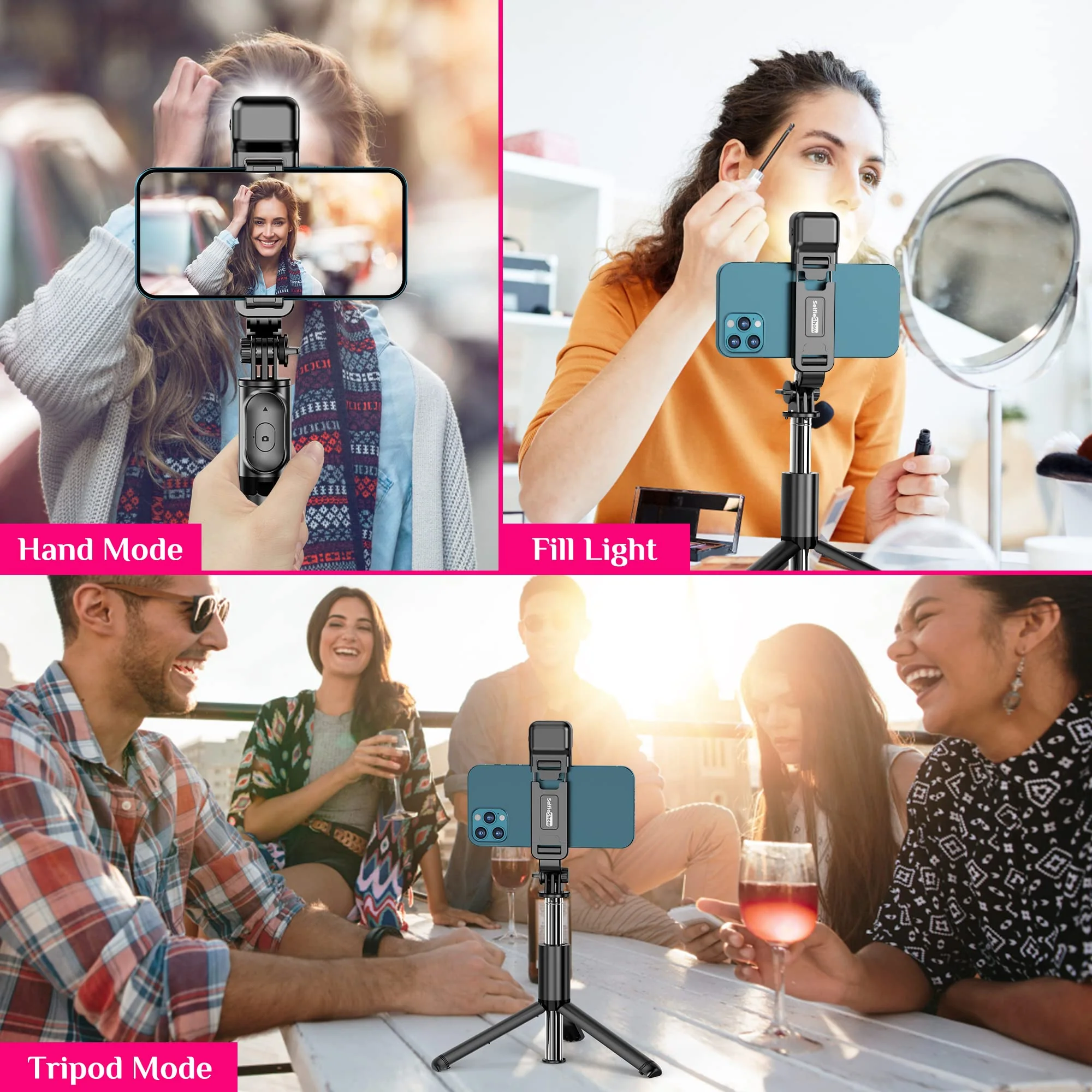 Selfie Stick Tripod with Fill Light, All in One Extendable Selfie Stick with Detachable Wireless Remote, Flexible Phone Tripod Stand Compatible with iPhone/Galaxy, Compact Size & Lightweight Black & With Light - Image 7