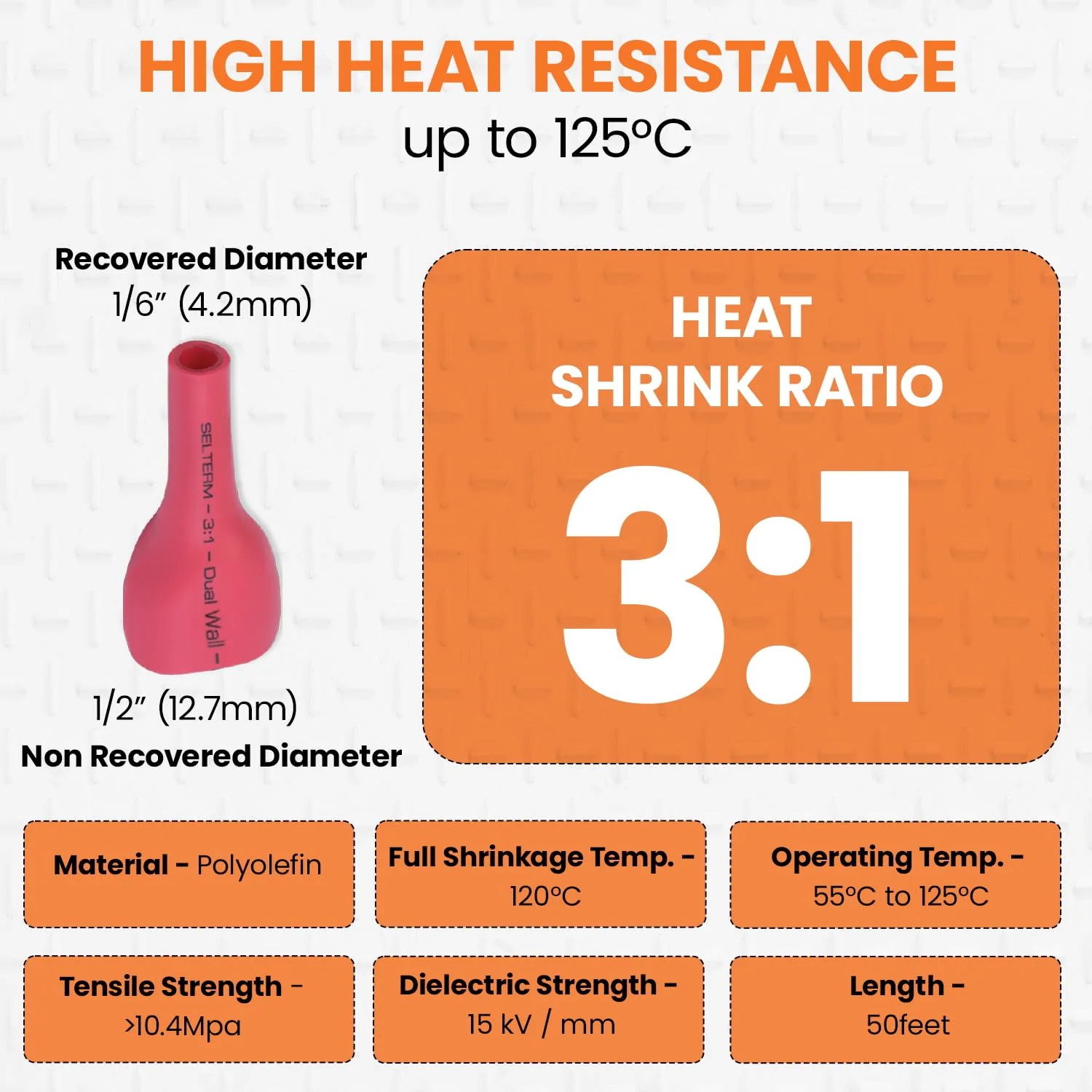 SELTERM 1/2" Red [50 Feet] Marine Grade Heat Shrink Tubing Roll, 3:1 Ratio Dual Wall Adhesive Lined Waterproof Heat Shrink Wrap Tube, for Battery Cable Lugs Wire Terminals Connectors 1/2" - 12.7MM - Image 2