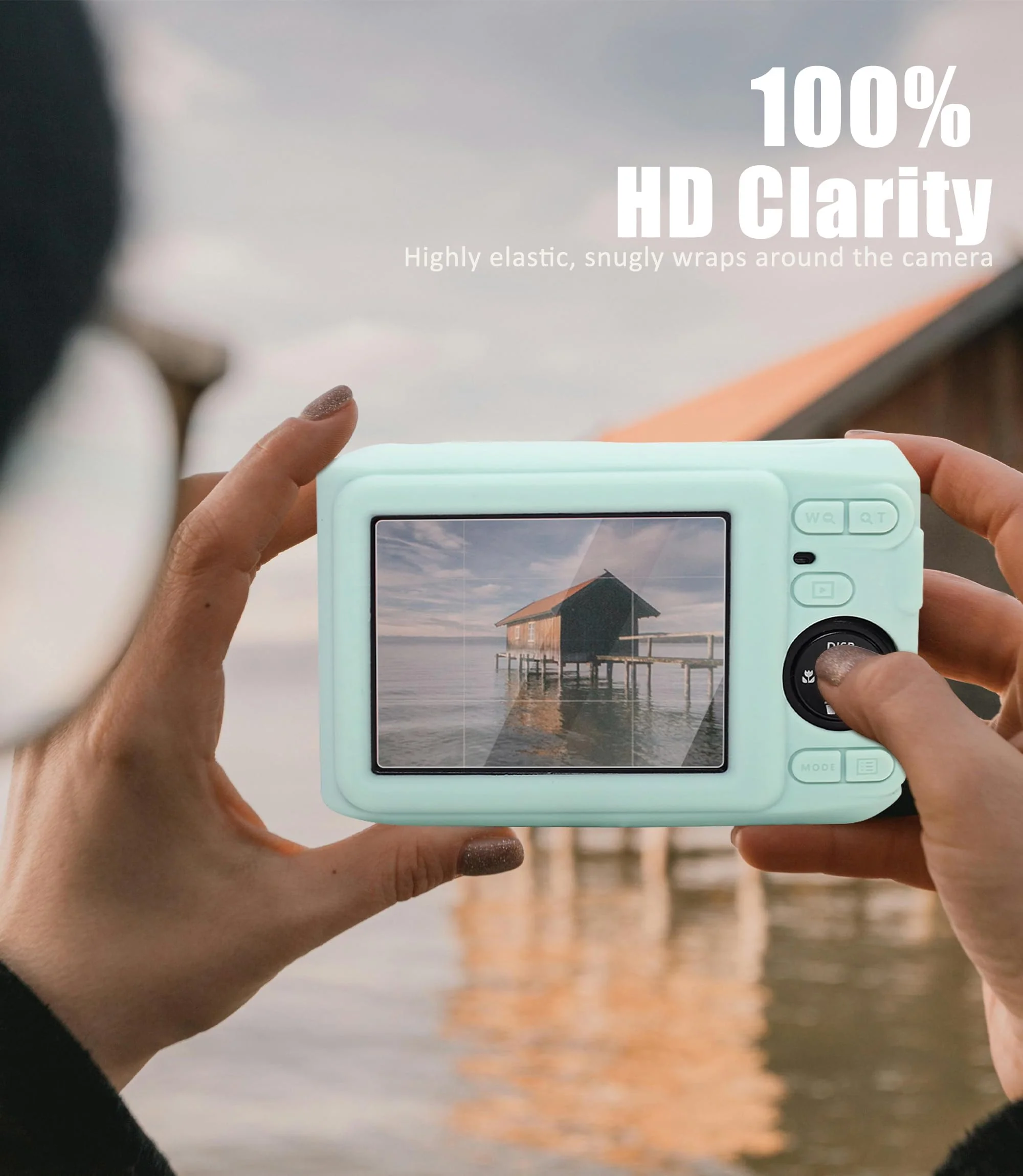 Seltureone Camera Case for Kodak PIXPRO FZ45 with Cute Camera Charm Wrist Strap and Screen Protector, Built-in Lens Cap Soft Silicone Protective Case for Kodak PIXPRO FZ45 Accessories - Mint Green - Image 5