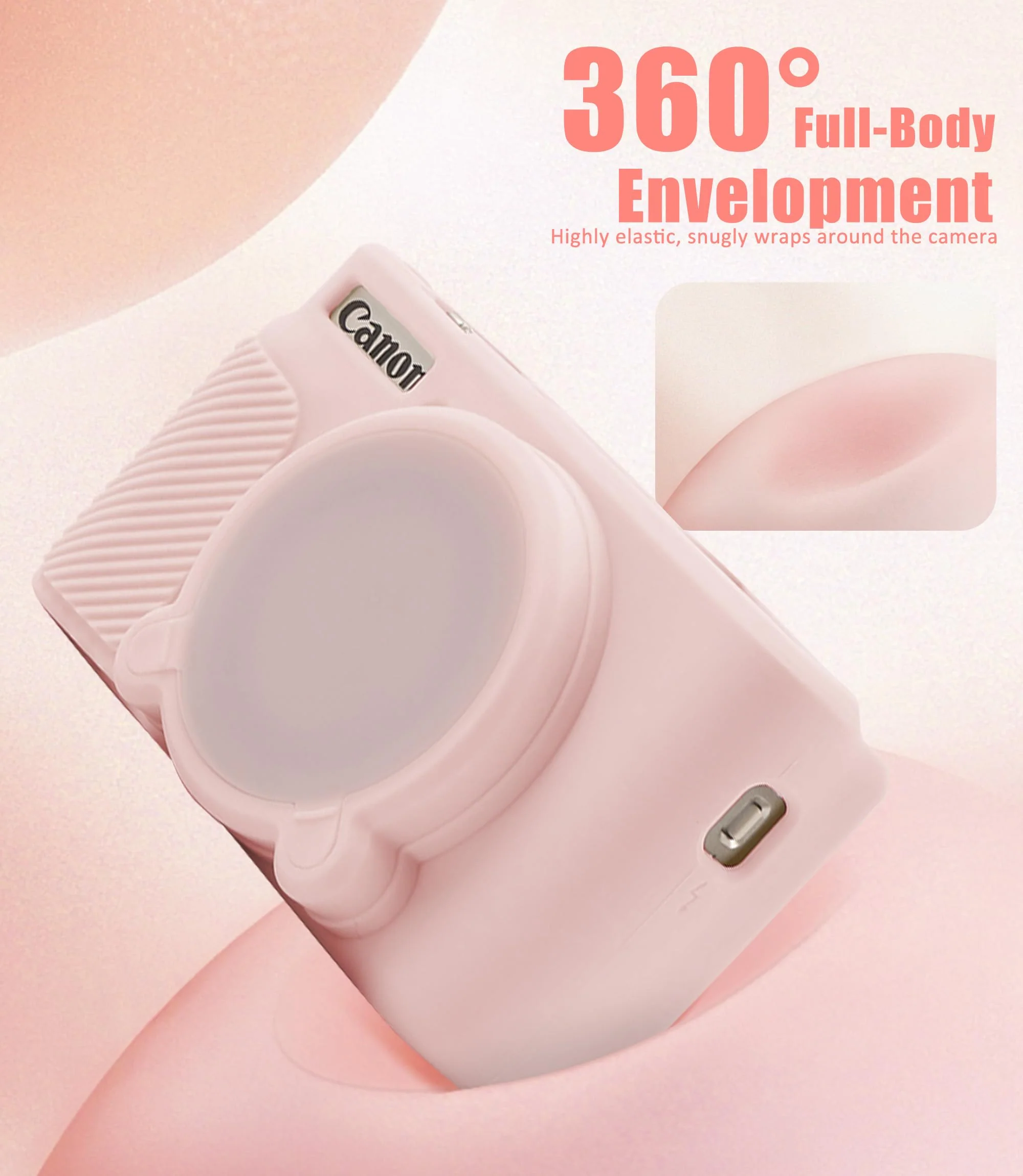 Seltureone for Canon PowerShot SX740/SX730 HS Case with Cute Charm Wrist Strap and Screen Protector, Anti-scratch Soft Silicone Built-in Lens Cap for Canon SX740/SX730 Case - Jelly Pink - Image 2