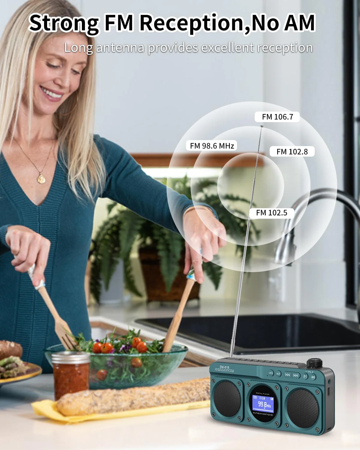 SEMIER Small Digital FM Radio Bluetooth Speaker, Handheld Rechargeable Radio Wireless Speaker, LCD Display, Double Speakers, Headphone Jack, Support USB/Micro SD Card MP3 Play for Home Outdoor (No AM) Blue - Image 3