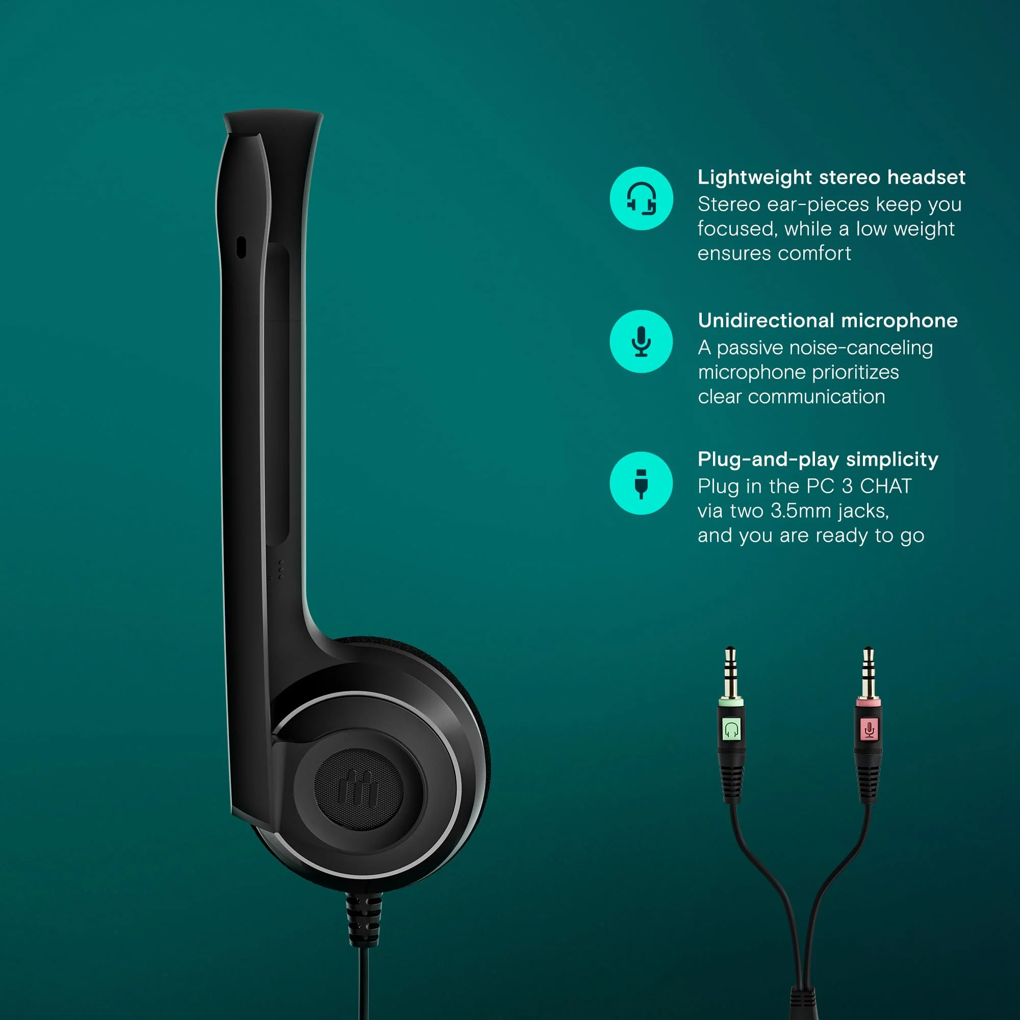 Sennheiser PC 3 Chat - Durable On-Ear Wired Headset - Noise Cancelling Microphone for Casual Gaming and Easy Connectivity - Lightweight Stereo Quality Sound - Great for Internet Telephony & E-Learners Standard Packaging - Image 3
