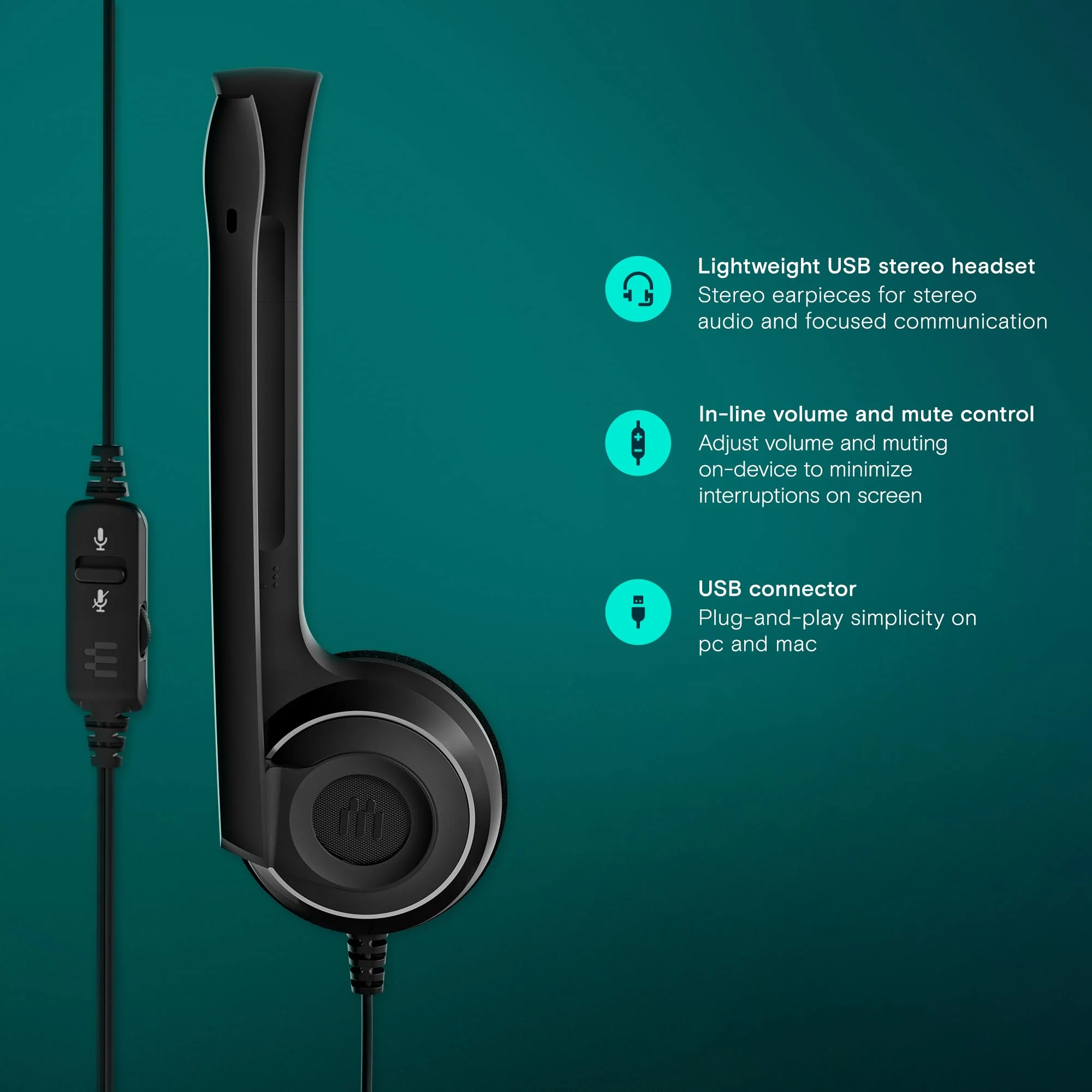 Sennheiser PC 8 USB - Stereo USB Headset for PC and MAC with In-line Volume and Mute Control - Black 1 Count (Pack of 1) - Image 6