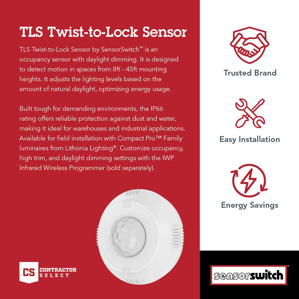 Sensor Switch Twist-to-Lock Motion Sensor, Easy to Install Daylight and Motion Detector for Lithonia Lighting Compact Pro Family Luminaires, Photocell and PIR Detection IP66 Rated, White (TLS WH) Sensor (White) - Image 2