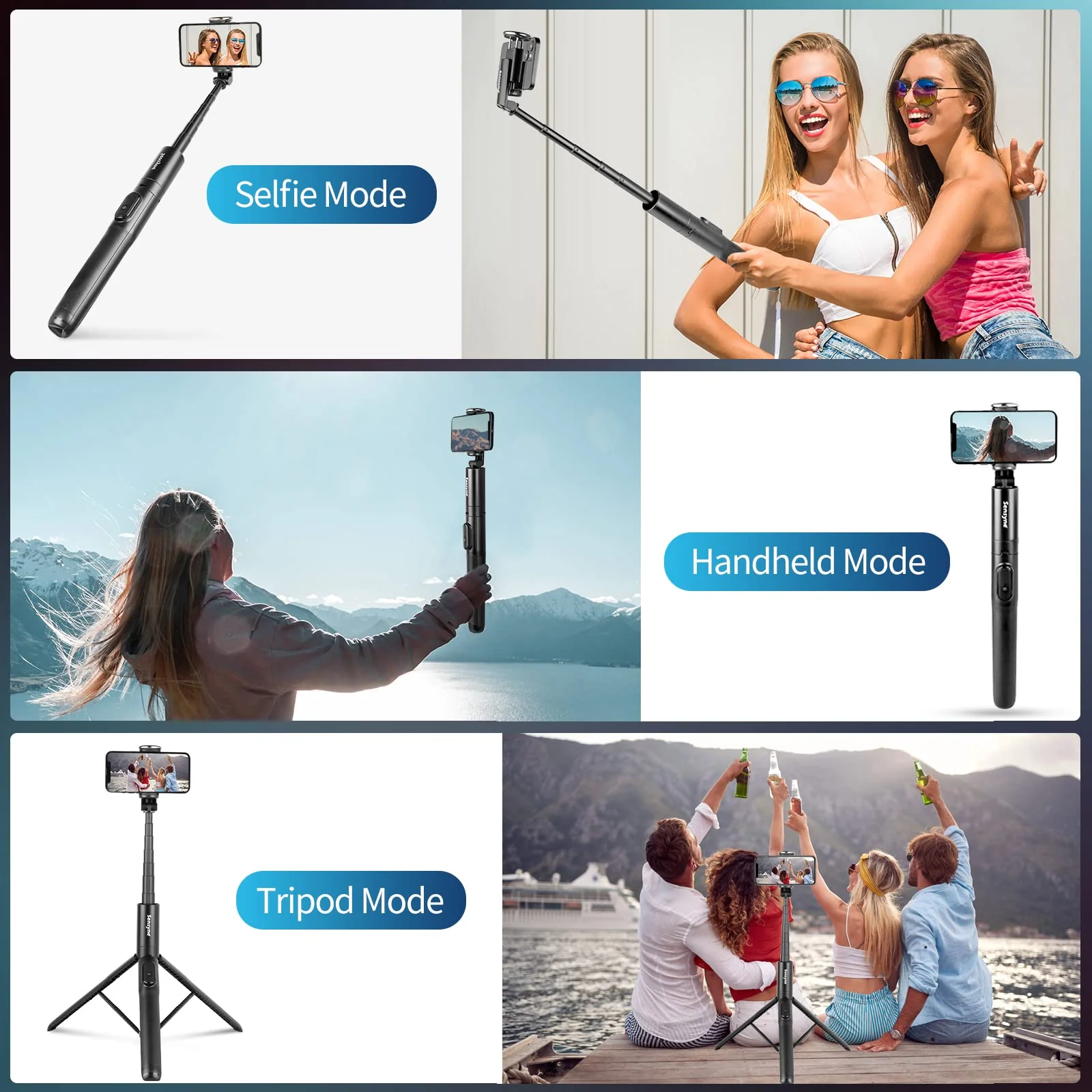Sensyne 60" Selfie Stick & Cell Phone Tripod, Lightweight All in One Phone Tripod Integrated with Wireless Remote Compatible with All Cell Phones for Selfie/Video Recording/Photo/Live Stream/Vlog - Image 3