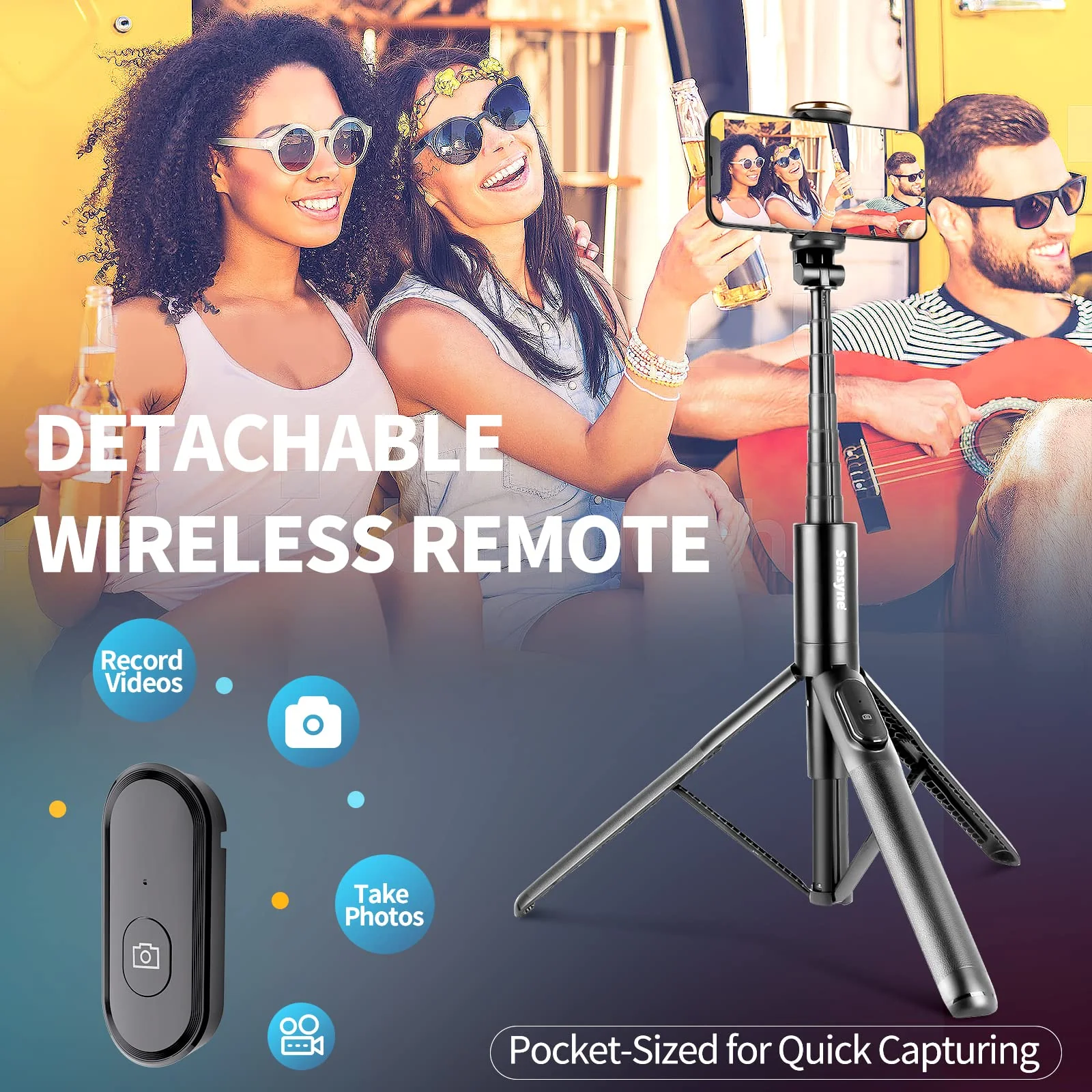 Sensyne 60" Selfie Stick & Cell Phone Tripod, Lightweight All in One Phone Tripod Integrated with Wireless Remote Compatible with All Cell Phones for Selfie/Video Recording/Photo/Live Stream/Vlog - Image 4