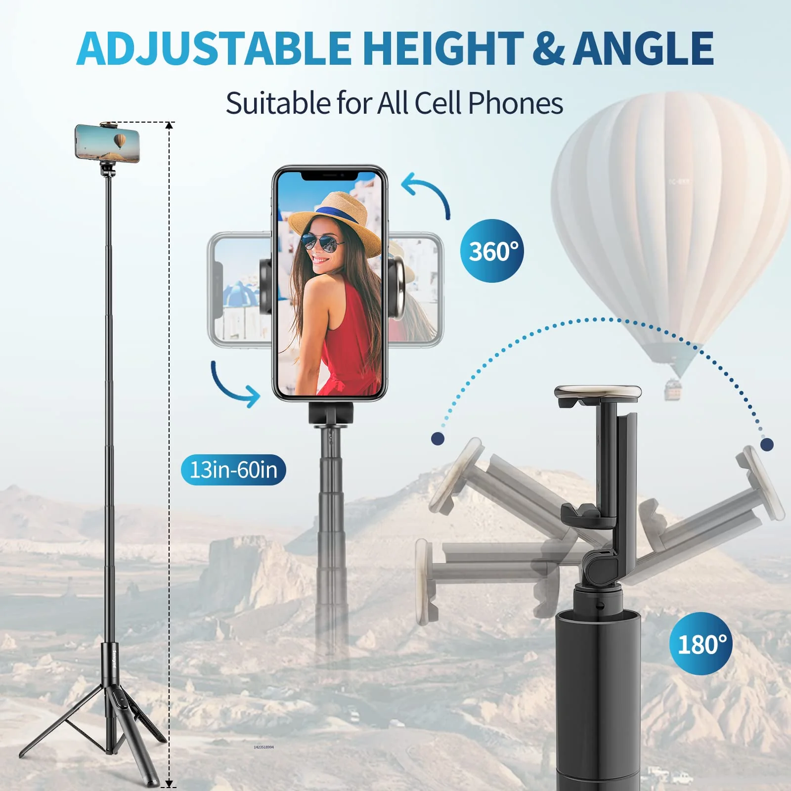 Sensyne 60" Selfie Stick & Cell Phone Tripod, Lightweight All in One Phone Tripod Integrated with Wireless Remote Compatible with All Cell Phones for Selfie/Video Recording/Photo/Live Stream/Vlog - Image 5