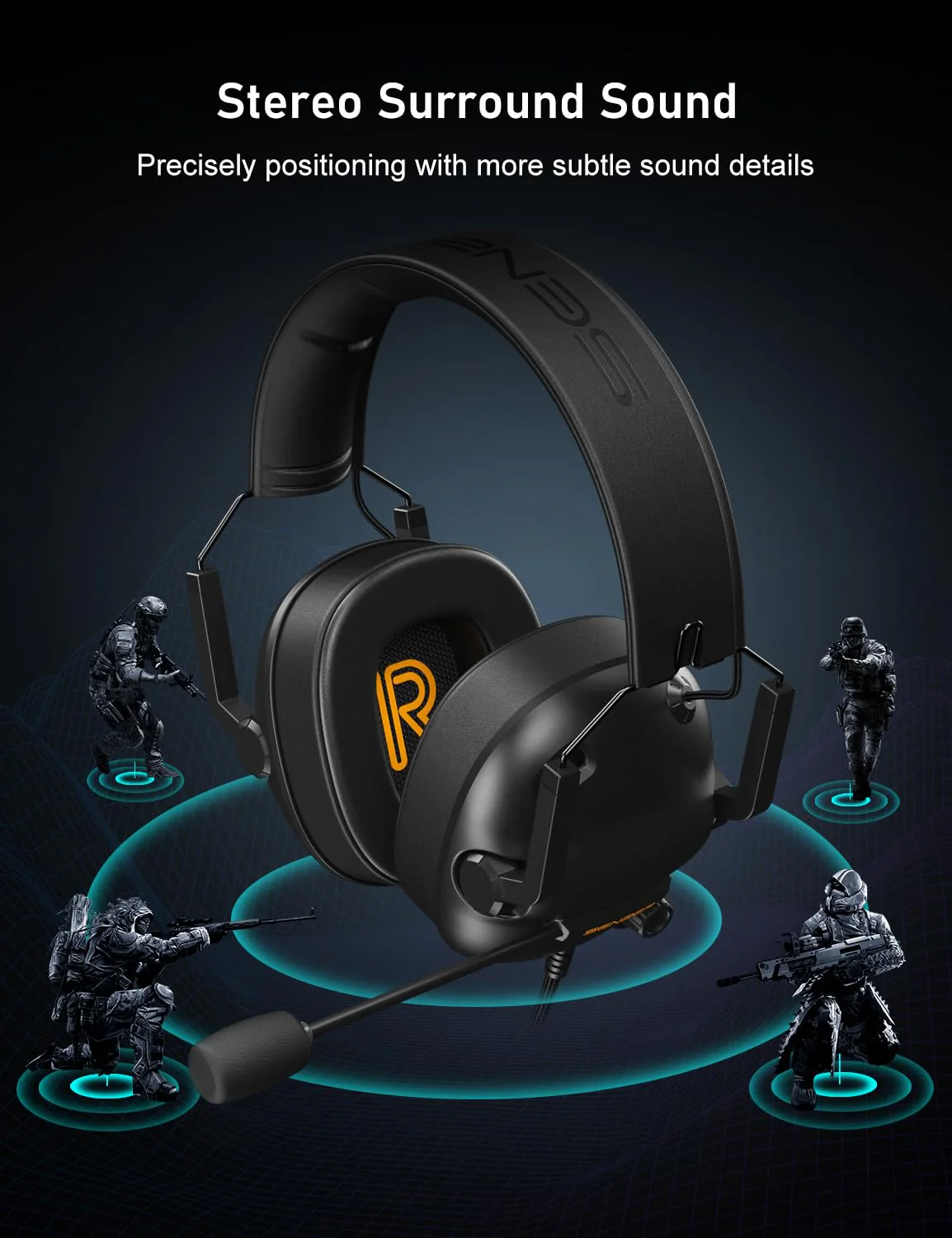 SENZER SG500 Surround Sound Pro Gaming Headset with Noise Cancelling Microphone - Soft Memory Foam Padding - Portable Foldable Headphones for PC, PS4, PS5, Xbox One, Switch - Black - Image 2