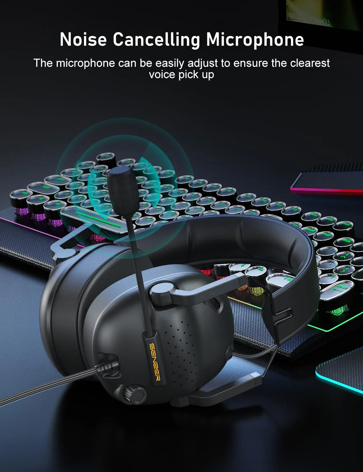 SENZER SG500 Surround Sound Pro Gaming Headset with Noise Cancelling Microphone - Soft Memory Foam Padding - Portable Foldable Headphones for PC, PS4, PS5, Xbox One, Switch - Black - Image 5