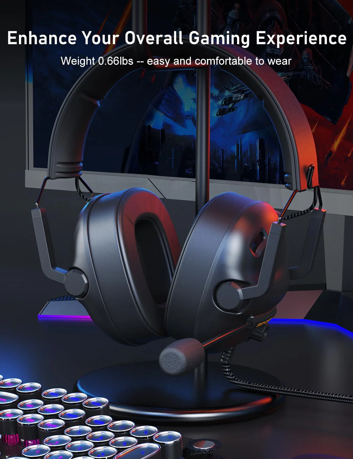 SENZER SG500 Surround Sound Pro Gaming Headset with Noise Cancelling Microphone - Soft Memory Foam Padding - Portable Foldable Headphones for PC, PS4, PS5, Xbox One, Switch - Black - Image 7