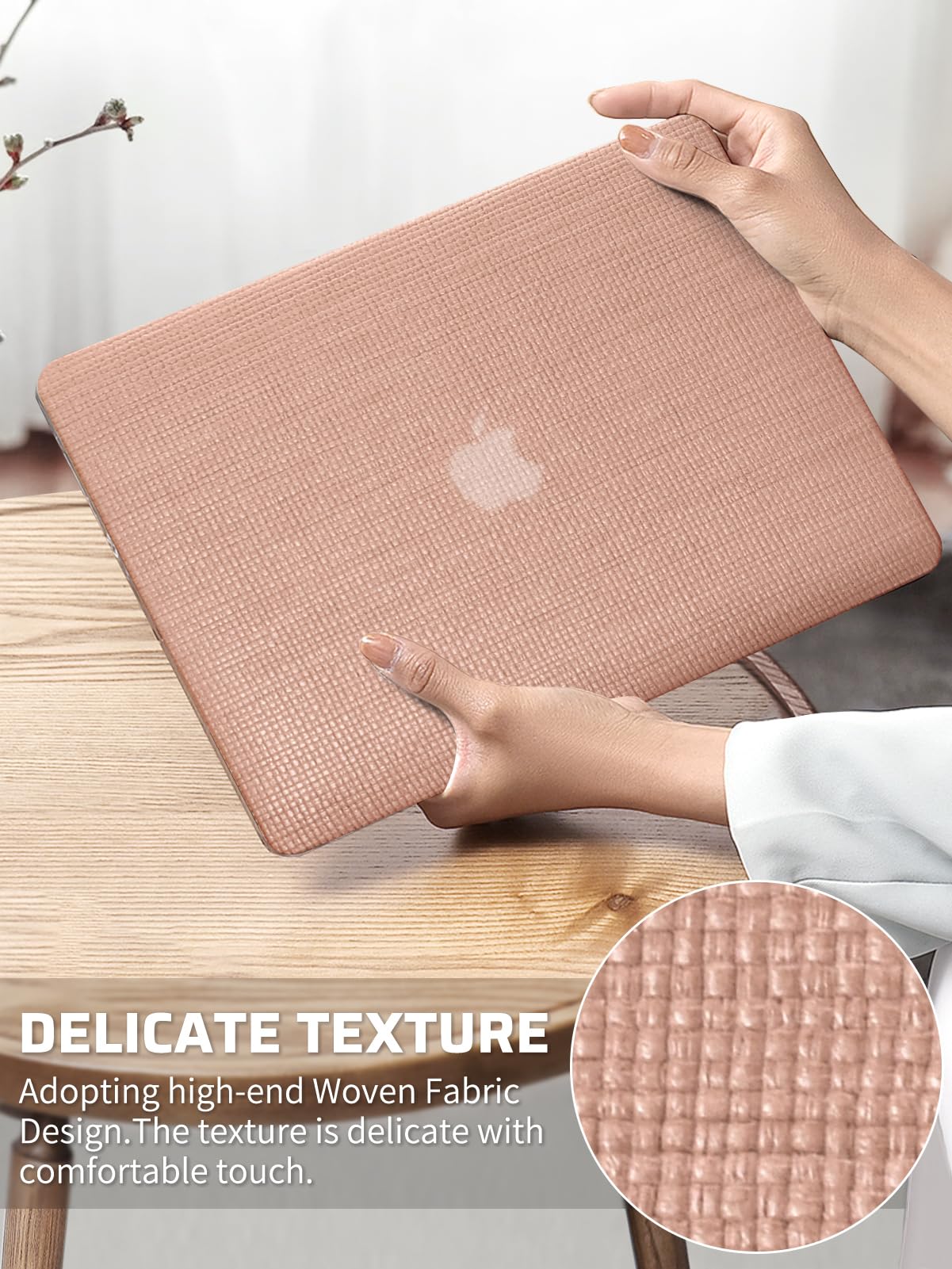Seorsok Compatible for MacBook Pro 14 inch Case 2023-2021 M3 Pro/Max A2918 A2992 M2 A2779 M1 A2442 Touch ID,Elegant Leather Plastic Hard Shell Case with Transparent Keyboard Cover,Reddish Woven Pro 14 Inch A2442/A2779/A2918/A2992 Reddish - Image 2