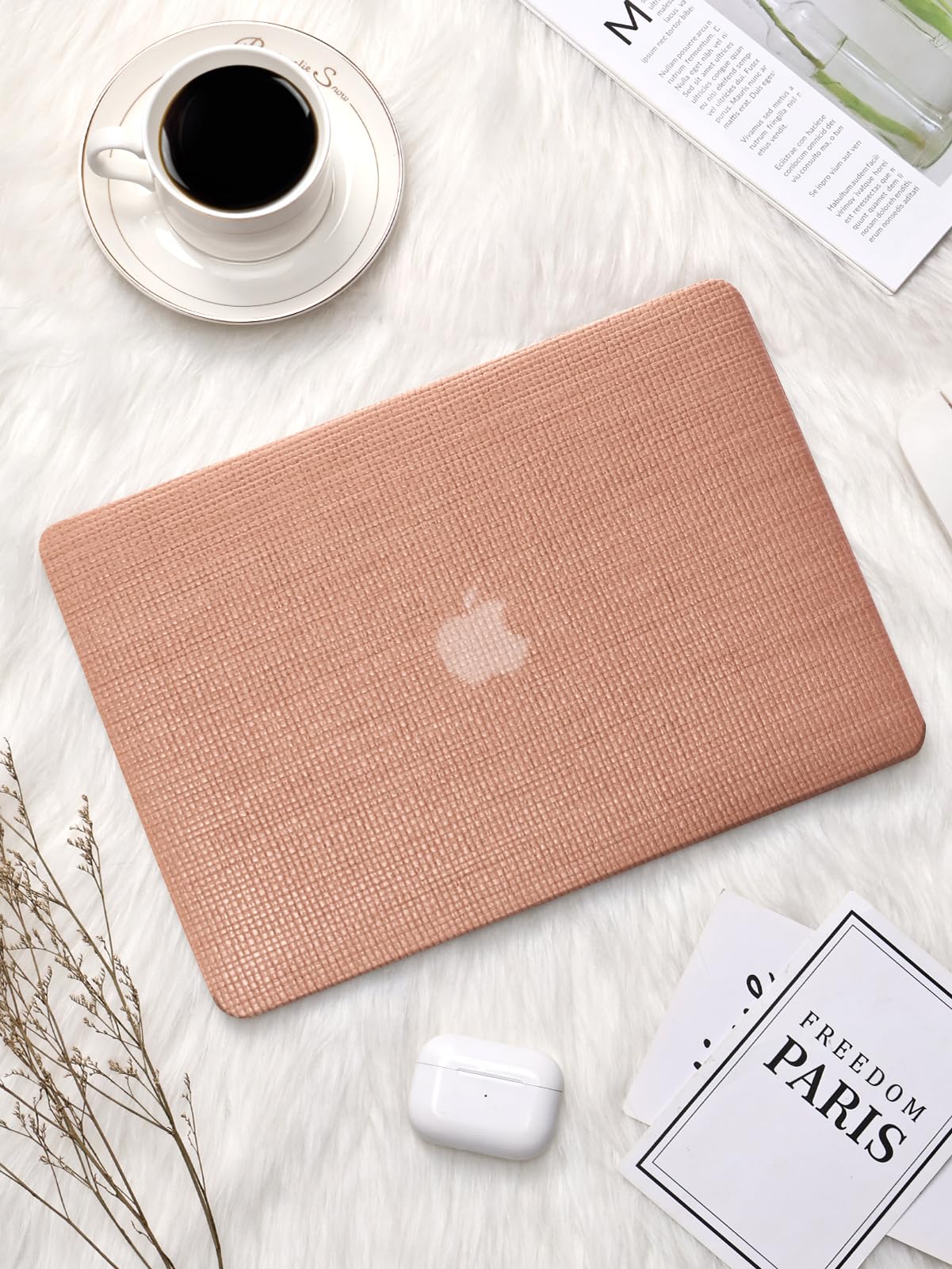Seorsok Compatible for MacBook Pro 14 inch Case 2023-2021 M3 Pro/Max A2918 A2992 M2 A2779 M1 A2442 Touch ID,Elegant Leather Plastic Hard Shell Case with Transparent Keyboard Cover,Reddish Woven Pro 14 Inch A2442/A2779/A2918/A2992 Reddish - Image 3