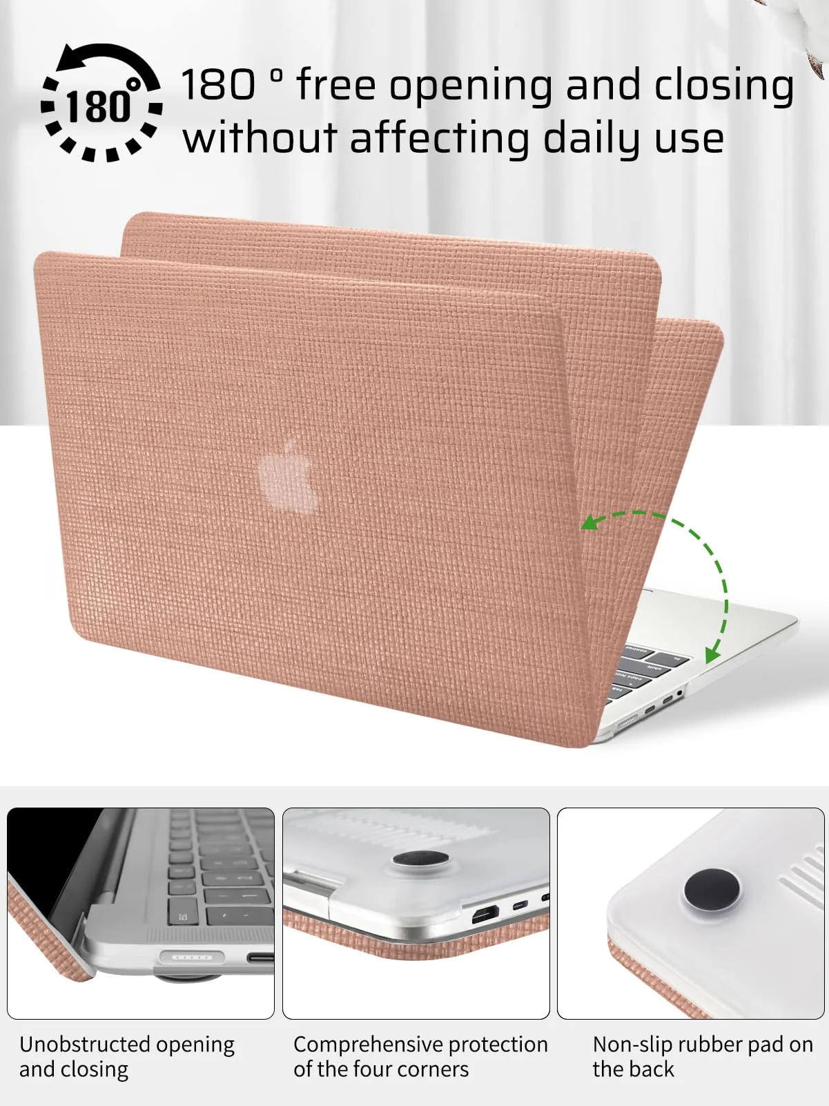 Seorsok Compatible for MacBook Pro 14 inch Case 2023-2021 M3 Pro/Max A2918 A2992 M2 A2779 M1 A2442 Touch ID,Elegant Leather Plastic Hard Shell Case with Transparent Keyboard Cover,Reddish Woven Pro 14 Inch A2442/A2779/A2918/A2992 Reddish - Image 6