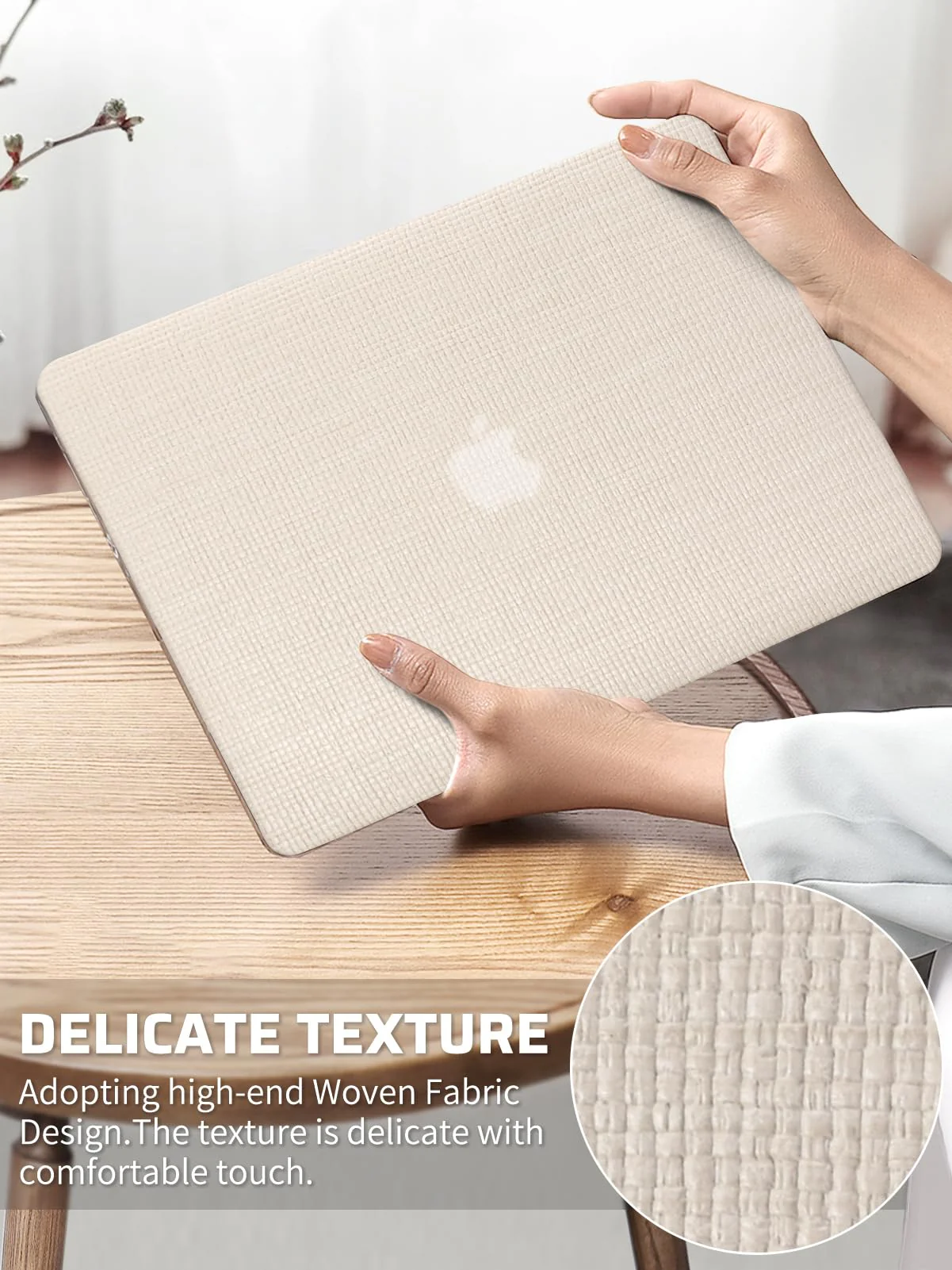 Seorsok Compatible with MacBook Air 13 Inch Case2022 2021 2020 2019 2018 Release A1932 A2179 M1 A2337 Touch ID,Elegant Leather Plastic Hard Shell Case with Transparent Keyboard Cover,Beige Woven Air13（A1932 A2179 M1 A2338） Beige - Image 2