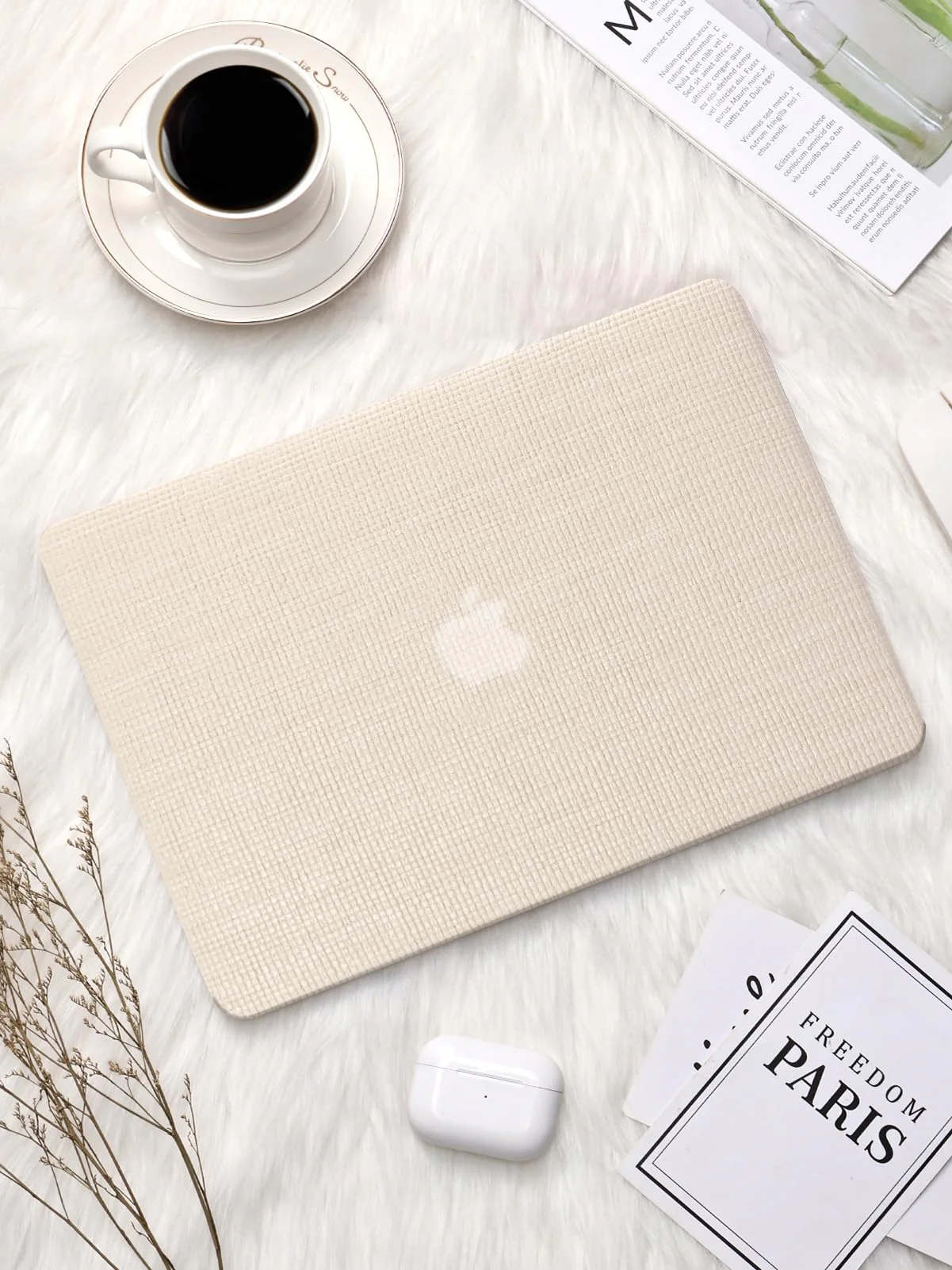 Seorsok Compatible with MacBook Air 13 Inch Case2022 2021 2020 2019 2018 Release A1932 A2179 M1 A2337 Touch ID,Elegant Leather Plastic Hard Shell Case with Transparent Keyboard Cover,Beige Woven Air13（A1932 A2179 M1 A2338） Beige - Image 3
