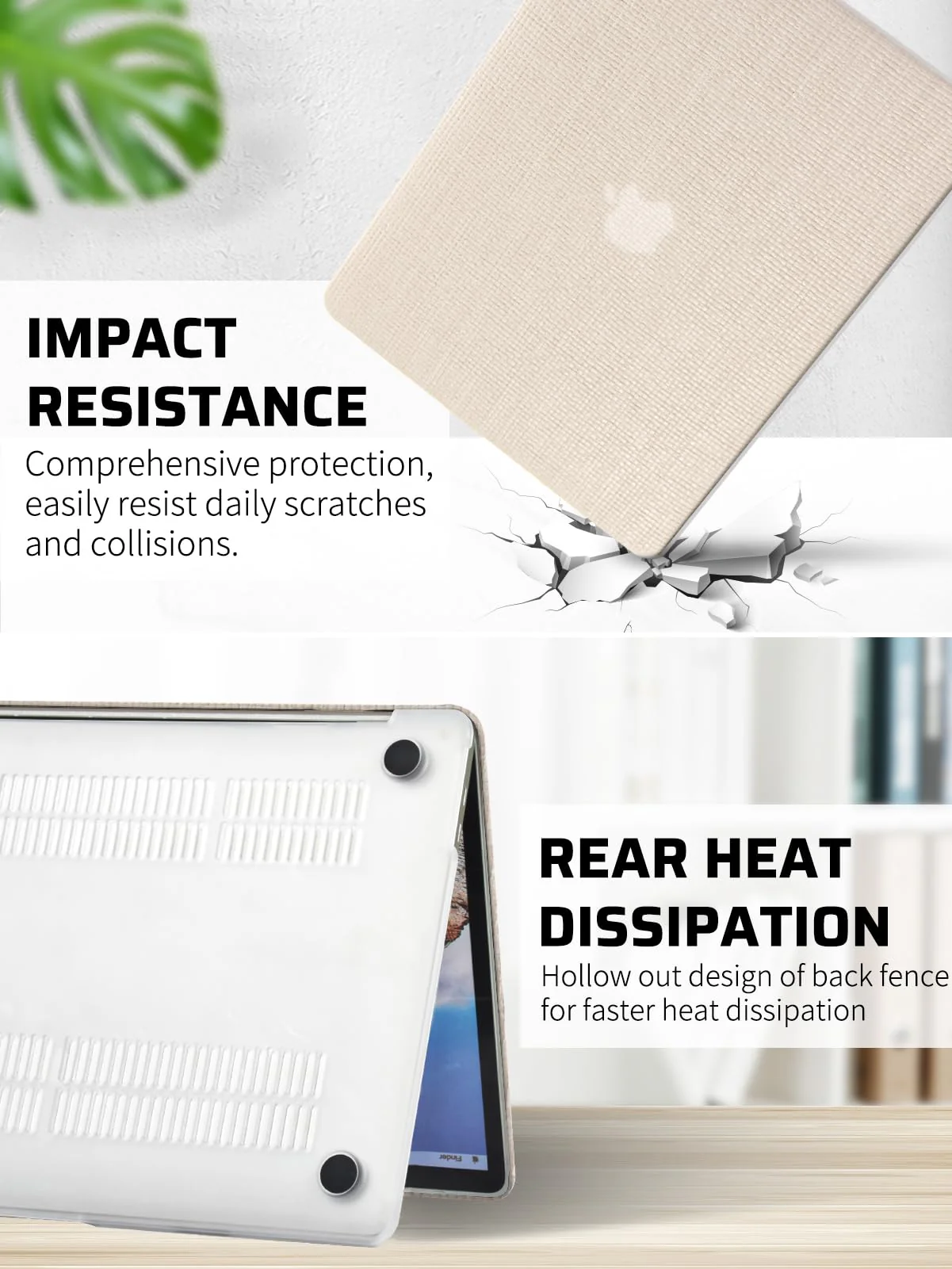 Seorsok Compatible with MacBook Air 13 Inch Case2022 2021 2020 2019 2018 Release A1932 A2179 M1 A2337 Touch ID,Elegant Leather Plastic Hard Shell Case with Transparent Keyboard Cover,Beige Woven Air13（A1932 A2179 M1 A2338） Beige - Image 4