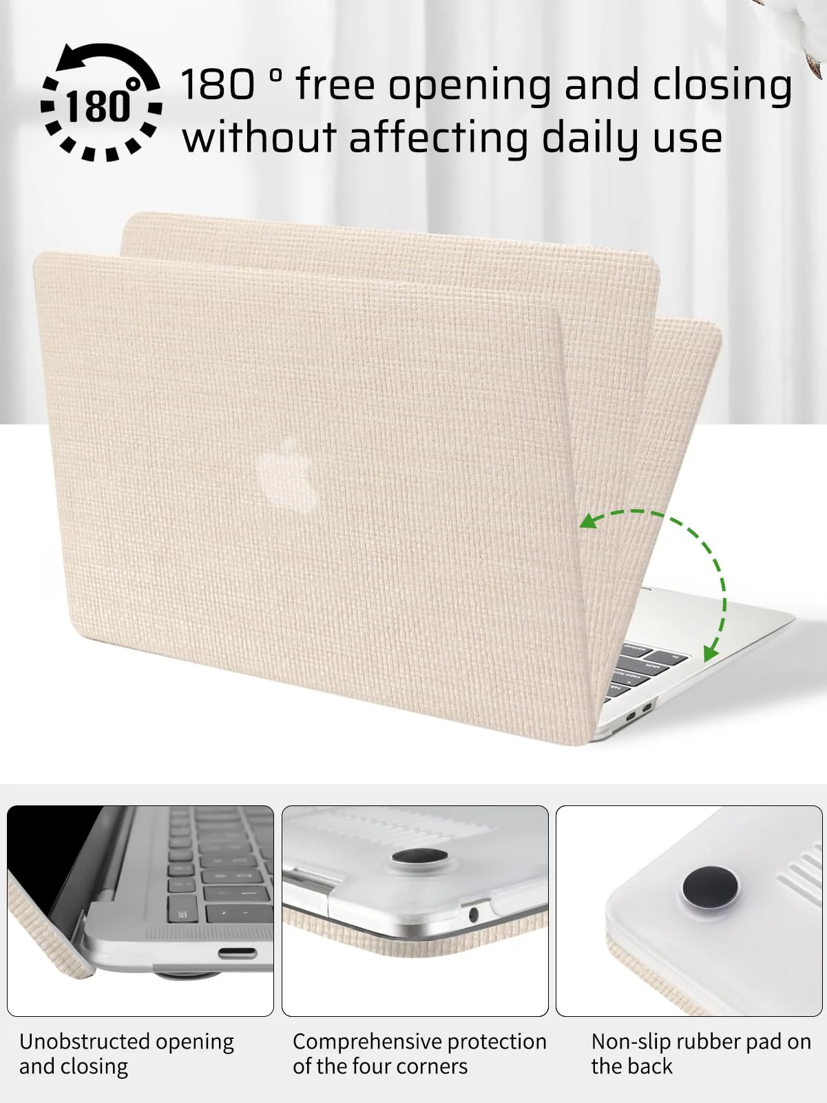 Seorsok Compatible with MacBook Air 13 Inch Case2022 2021 2020 2019 2018 Release A1932 A2179 M1 A2337 Touch ID,Elegant Leather Plastic Hard Shell Case with Transparent Keyboard Cover,Beige Woven Air13（A1932 A2179 M1 A2338） Beige - Image 6