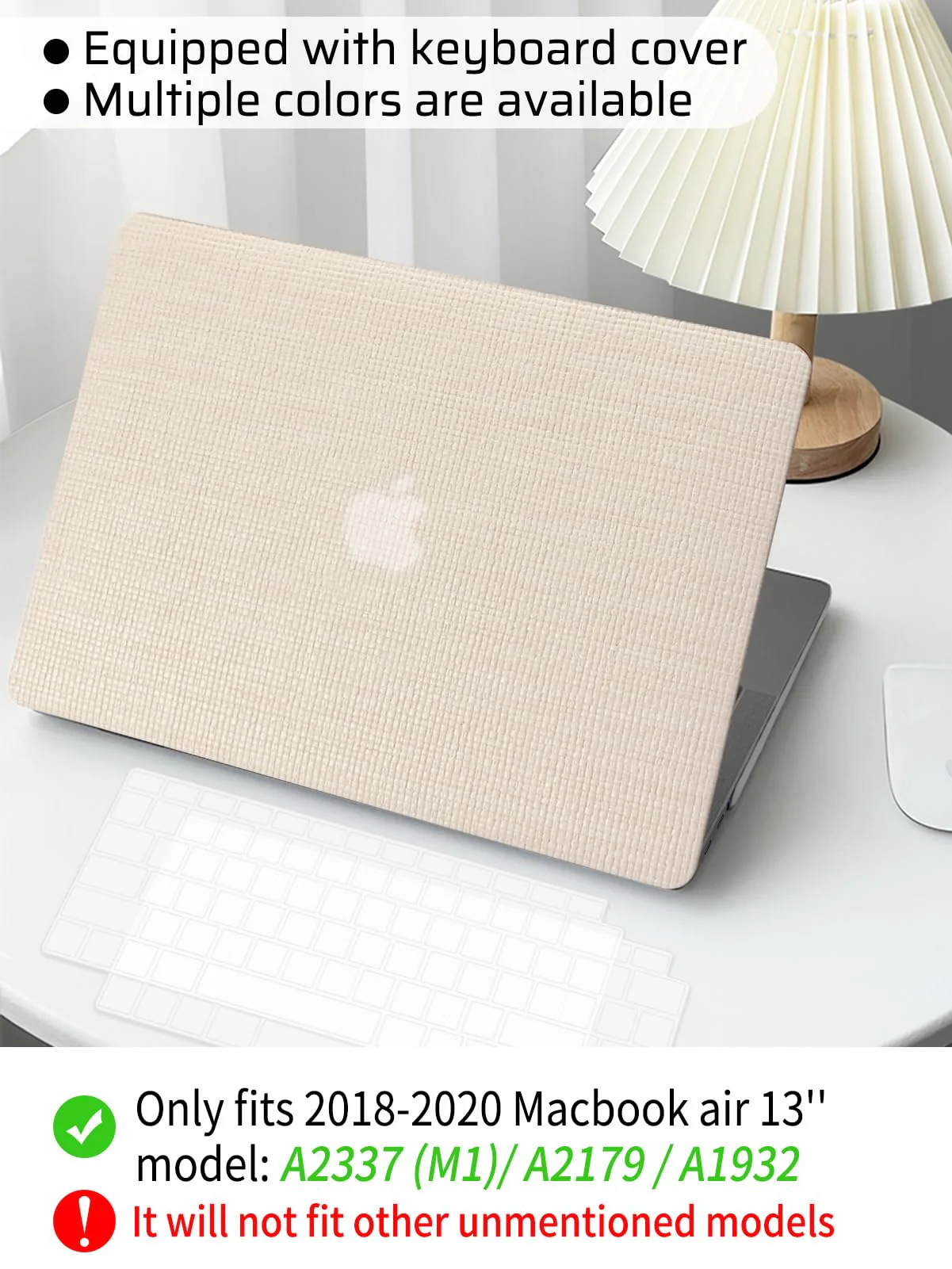 Seorsok Compatible with MacBook Air 13 Inch Case2022 2021 2020 2019 2018 Release A1932 A2179 M1 A2337 Touch ID,Elegant Leather Plastic Hard Shell Case with Transparent Keyboard Cover,Beige Woven Air13（A1932 A2179 M1 A2338） Beige - Image 7