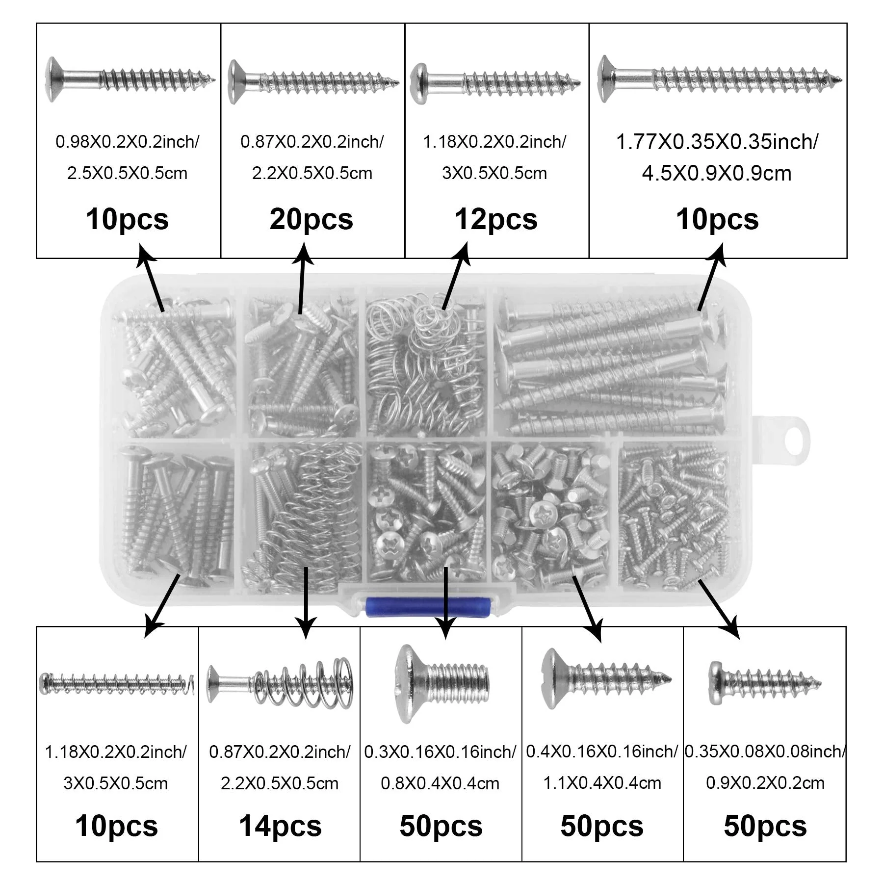 Sesyomr Electric Guitar Screw Kit - 226 Piece Set (9 Types) with Springs for Bridge, Pickup, Pickguard, Tuner, Switch, Neck Plate, Strap Buttons & Tweezers - Image 2