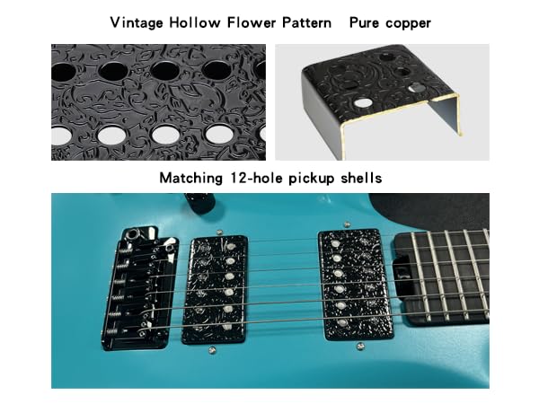 Set of 2 Brass Guitar Pickup Covers Black 50mm/52mm Pole Spcing Electric Guitar Pickup Covers Humbucker Guitar Pickup Cover Metal Guitar Pickup Covers for Ep Lp Les Paul Electric Guitar flower pattern - Image 4
