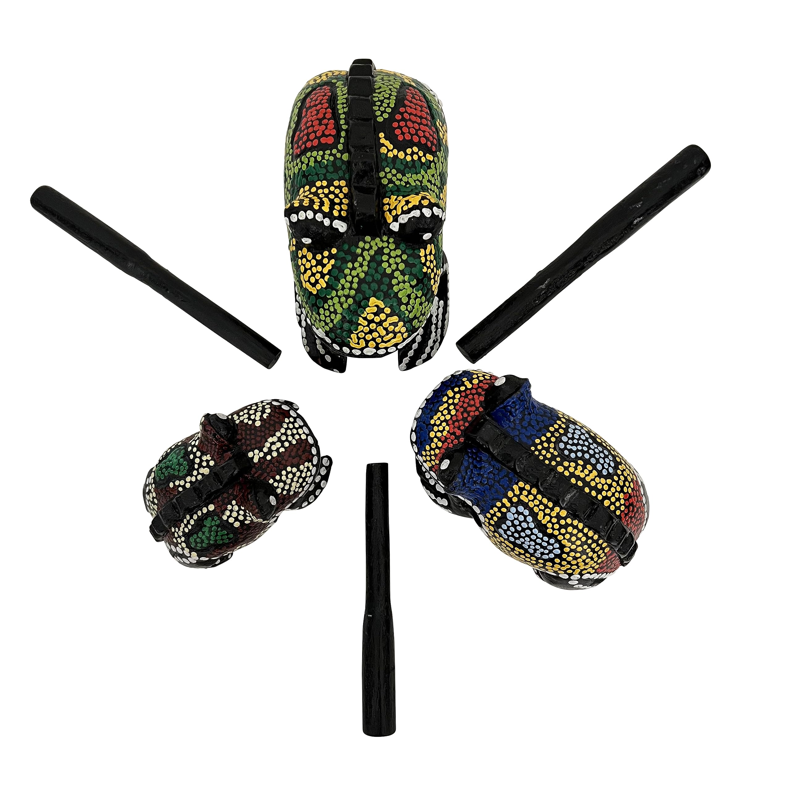Set of 3 Hand Painted Wooden Frog Guiro Rasps - Percussion Instrument Tone Blocks FRX3P1 - Image 2