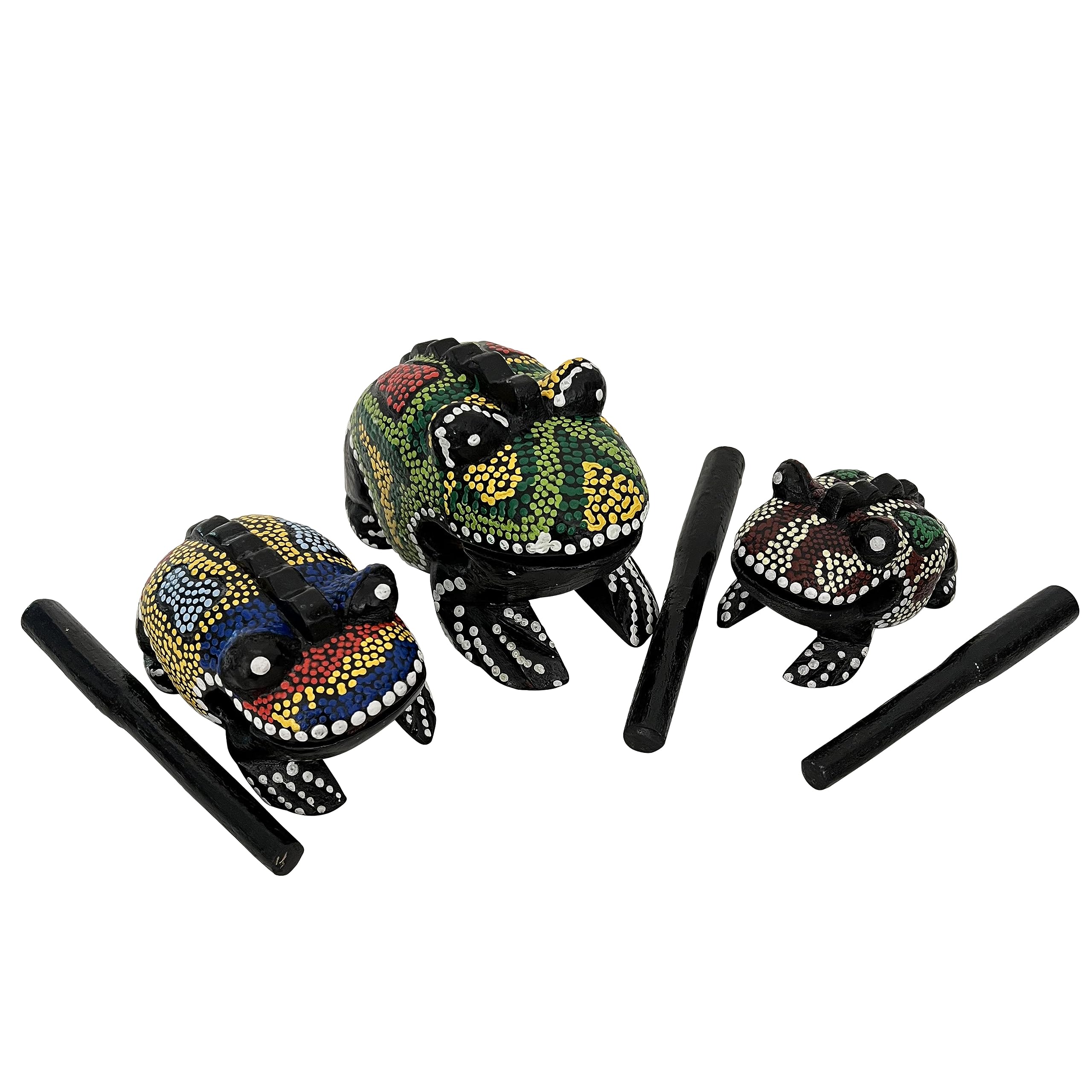 Set of 3 Hand Painted Wooden Frog Guiro Rasps - Percussion Instrument Tone Blocks FRX3P1 - Image 3