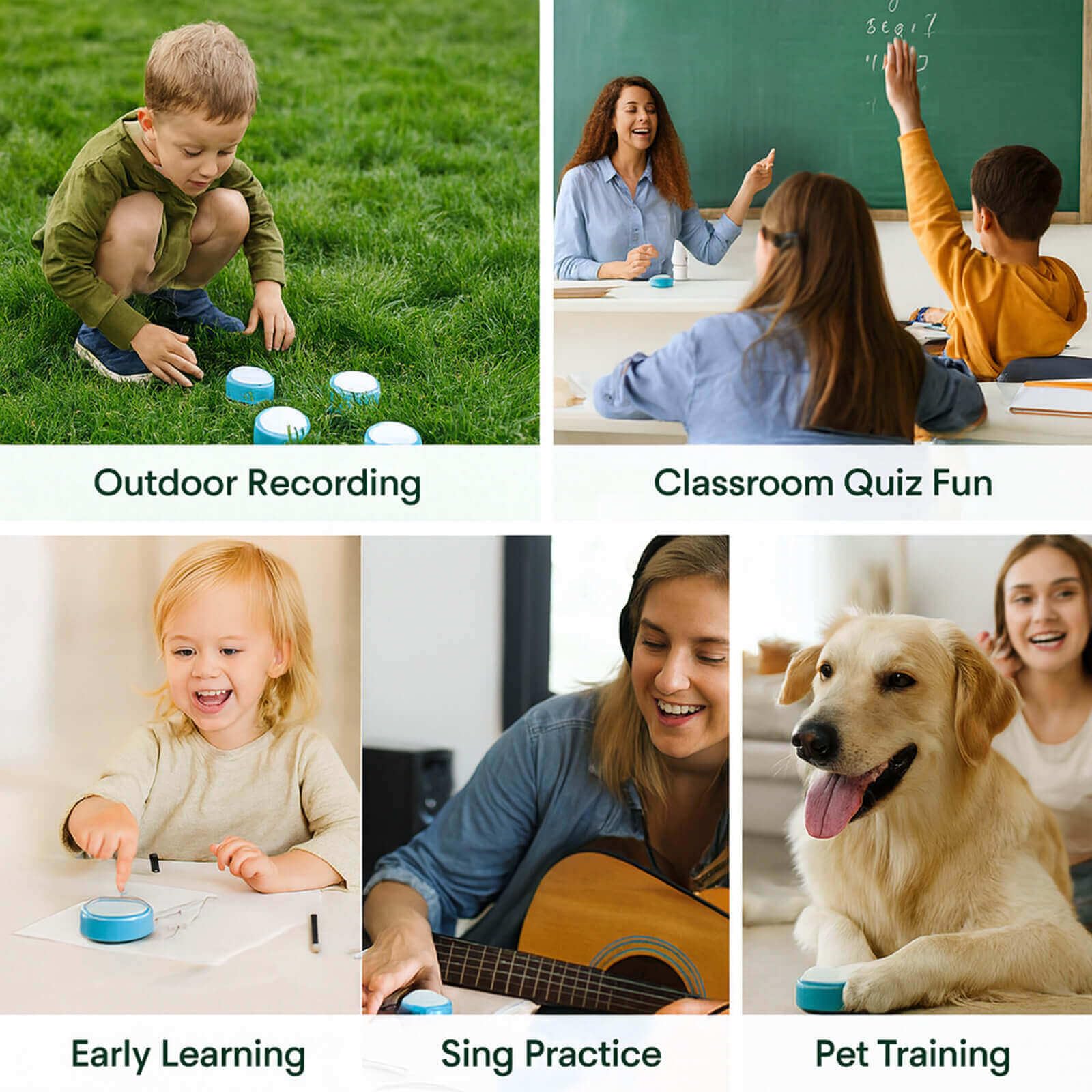Set of 4 Small Voice Recording Buttons, Loud Clear Dog Cat Recorder for Animal Communication, Blue Pet Training Talking Buzzer, Rechargeable 30s Record & Playback Starter Set for Home Office - Image 3