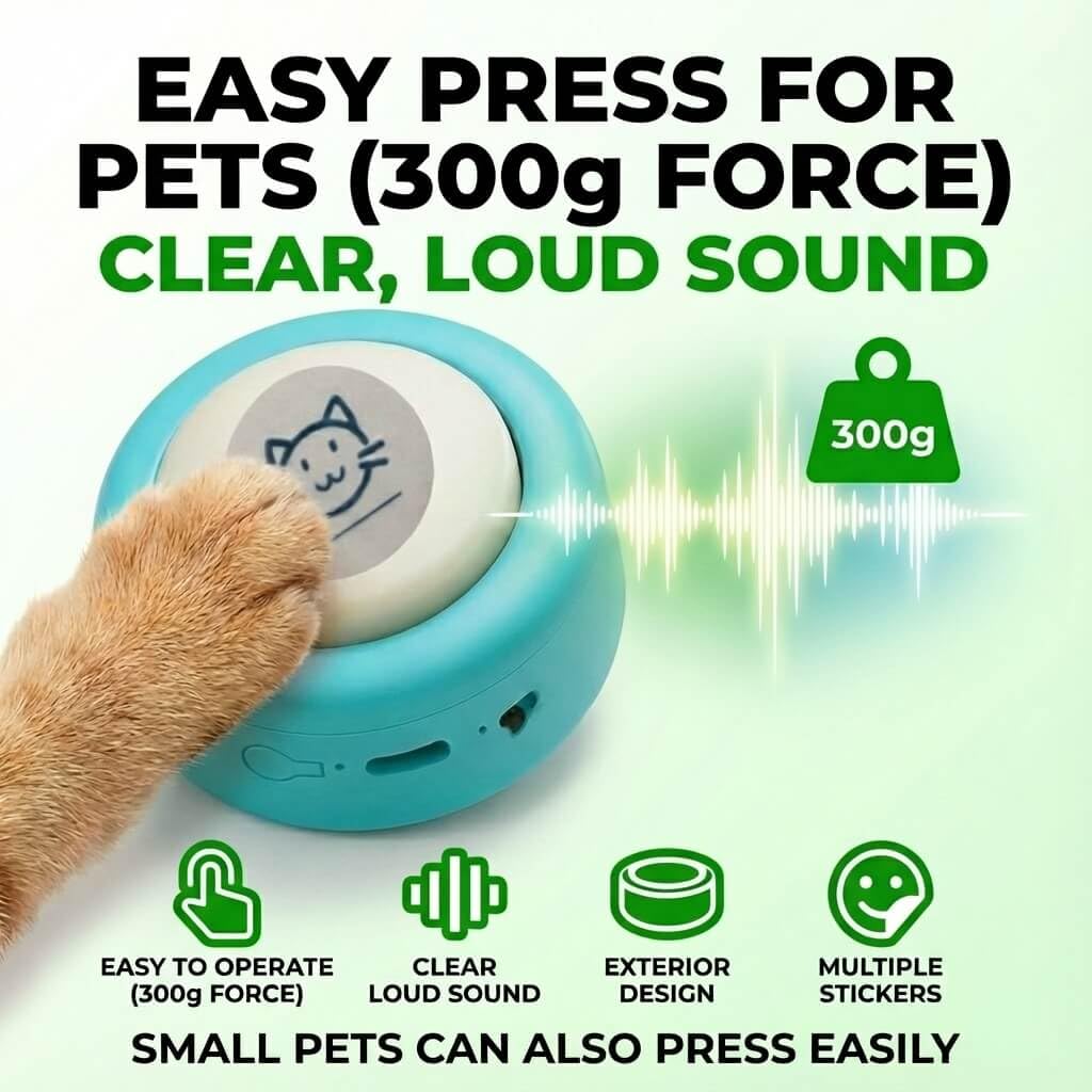Set of 4 Small Voice Recording Buttons, Loud Clear Dog Cat Recorder for Animal Communication, Blue Pet Training Talking Buzzer, Rechargeable 30s Record & Playback Starter Set for Home Office - Image 5