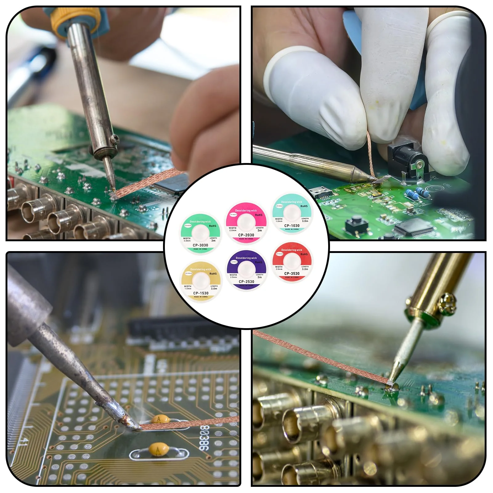 Set of 6 Desoldering Braids - 3 m Copper Desoldering Wire (1.0/1.5/2.0/2.5/3.0/3.5 mm) | Ideal for Desoldering and Removing Solder at Soldering Points | High Thermal Conductivity Solder Braid - Image 7