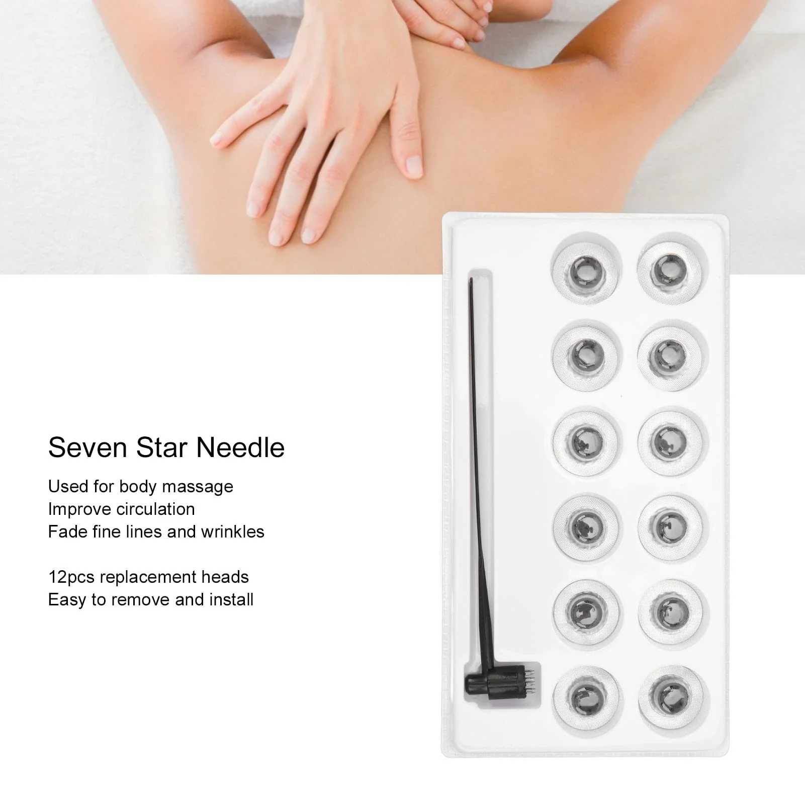 Seven Star Needle Set, Seven Stars Dermal Needle Hammer Set, Seven Star Needle Hammer Plum Blossom Skin Hammer Made of Stainless Steel with 12 Replacement Heads for Hair Loss, Medical Physiotherapy - Image 6