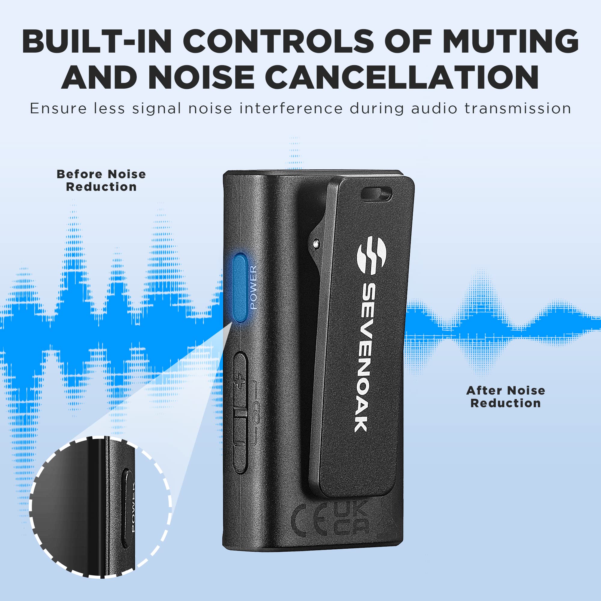 Sevenoak SKM-K2 OLED Wireless Lavalier Microphone for iPhone/Camera/Android, 2.4GHz wireless Lapel Microphone with Stereo/Mono for Youtube,Tiktok Live Stream, Video Recording, Vlogging - Image 3