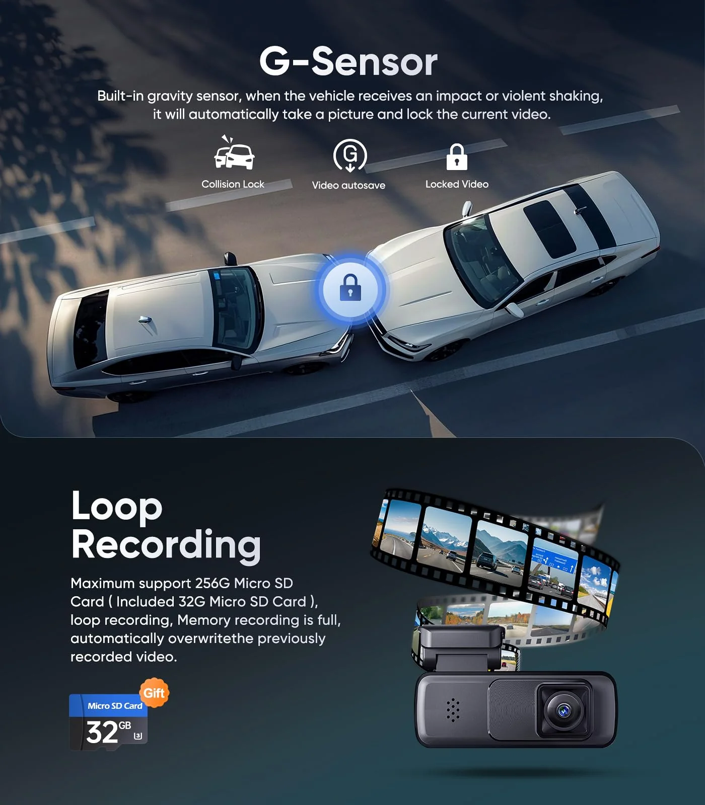 Seventour Mini 2K Dash Cam Front for Cars, Dash Camera for Cars, Dashcam Built-in WiFi with APP Control, 170°Wide Angle, WDR, 24H ParkingMode, Night Vision, G-Sensor, Includes 32GB Card DR-1 - Image 5