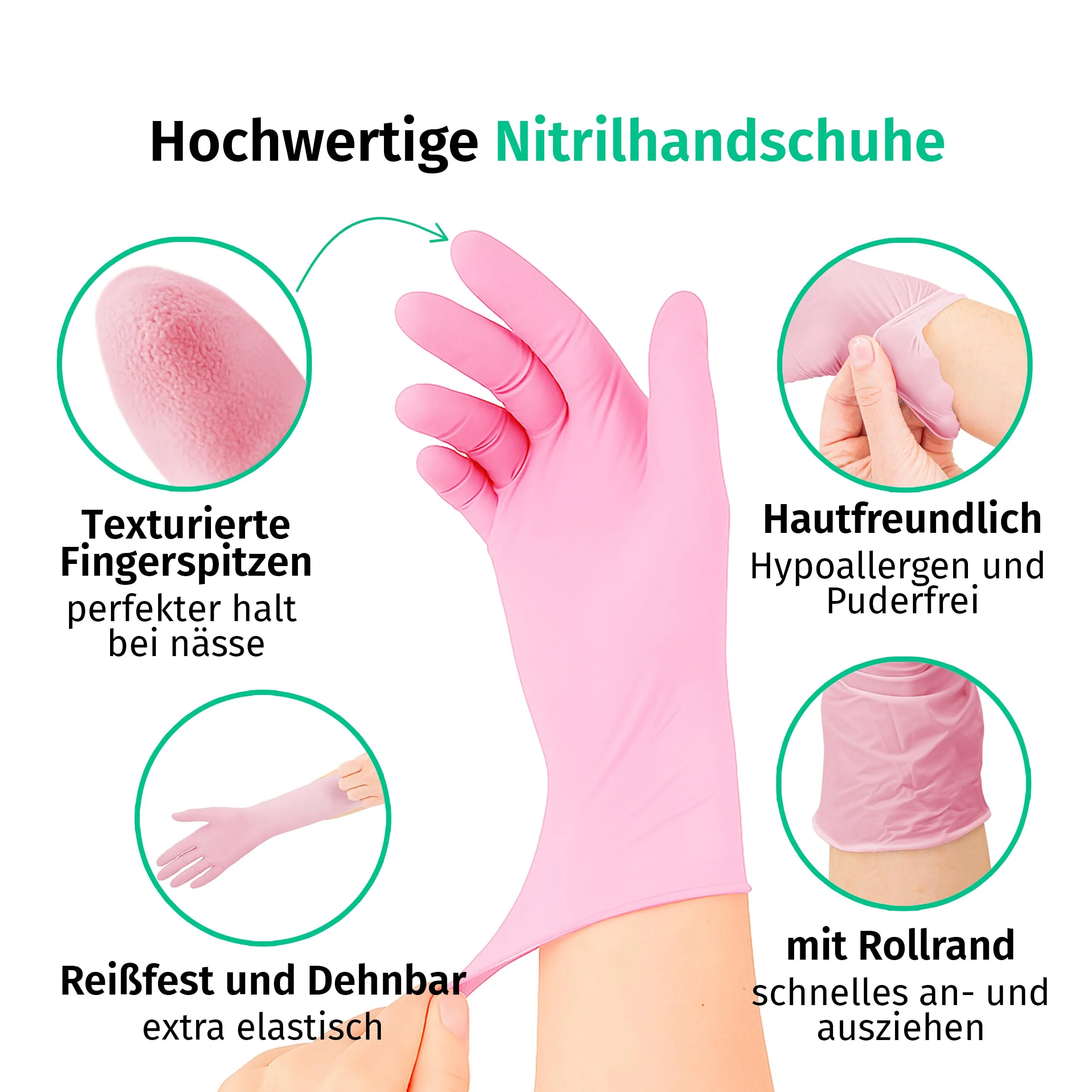 SF Nitrile Gloves M Pink - Pack of 100 Disposable Gloves, Medical Gloves, Powder-Free, Latex Free, Disposable Gloves for Cooking, Cleaning, Medicine, Kitchen, Cosmetics, Household - Image 2