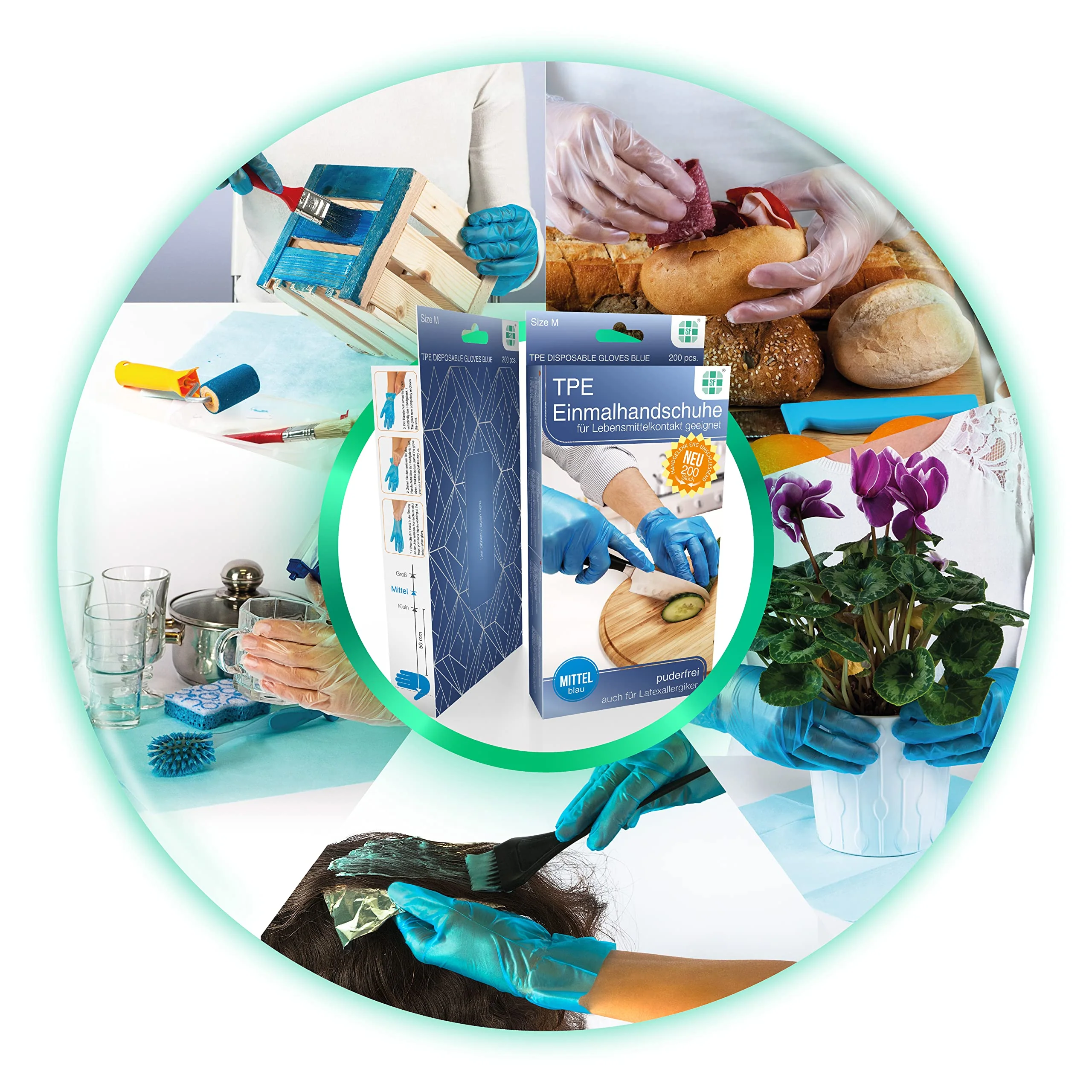 SF TPE Disposable Gloves, Size L, Pack of 200/Box, Disposable Examination Gloves, TPE Gloves, Powder-Free, Latex-Free, Non-Sterile, Latex-Free, Food Gloves L (200 Stück) blue - Image 2