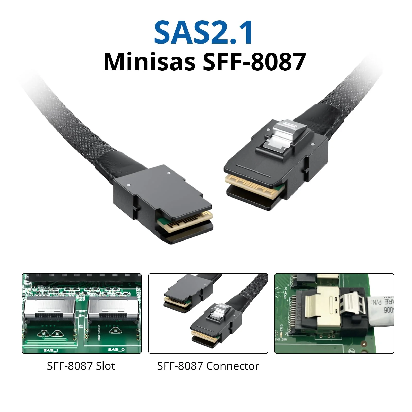 SFF-8087 to SFF-8087 6G Internal Mini SAS Cable, Compatible with PCI Express Controller or RAID, 100-Ohm, 0.5-m(1.6ft), 2 Pack Straight 0.5m - Image 3