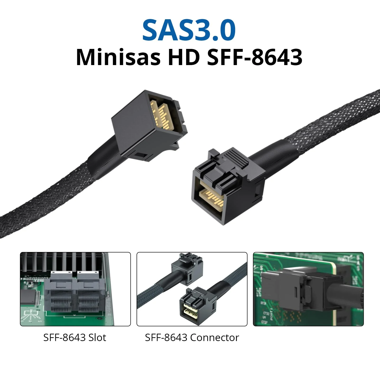 SFF-8643 to SFF-8643 12G Internal Mini SAS HD Cable, with Sideband, Compatible with RAID or PCI Express Controller, 100-Ohm, 0.5-m(1.6ft) Straight 0.5m 1 - Image 2