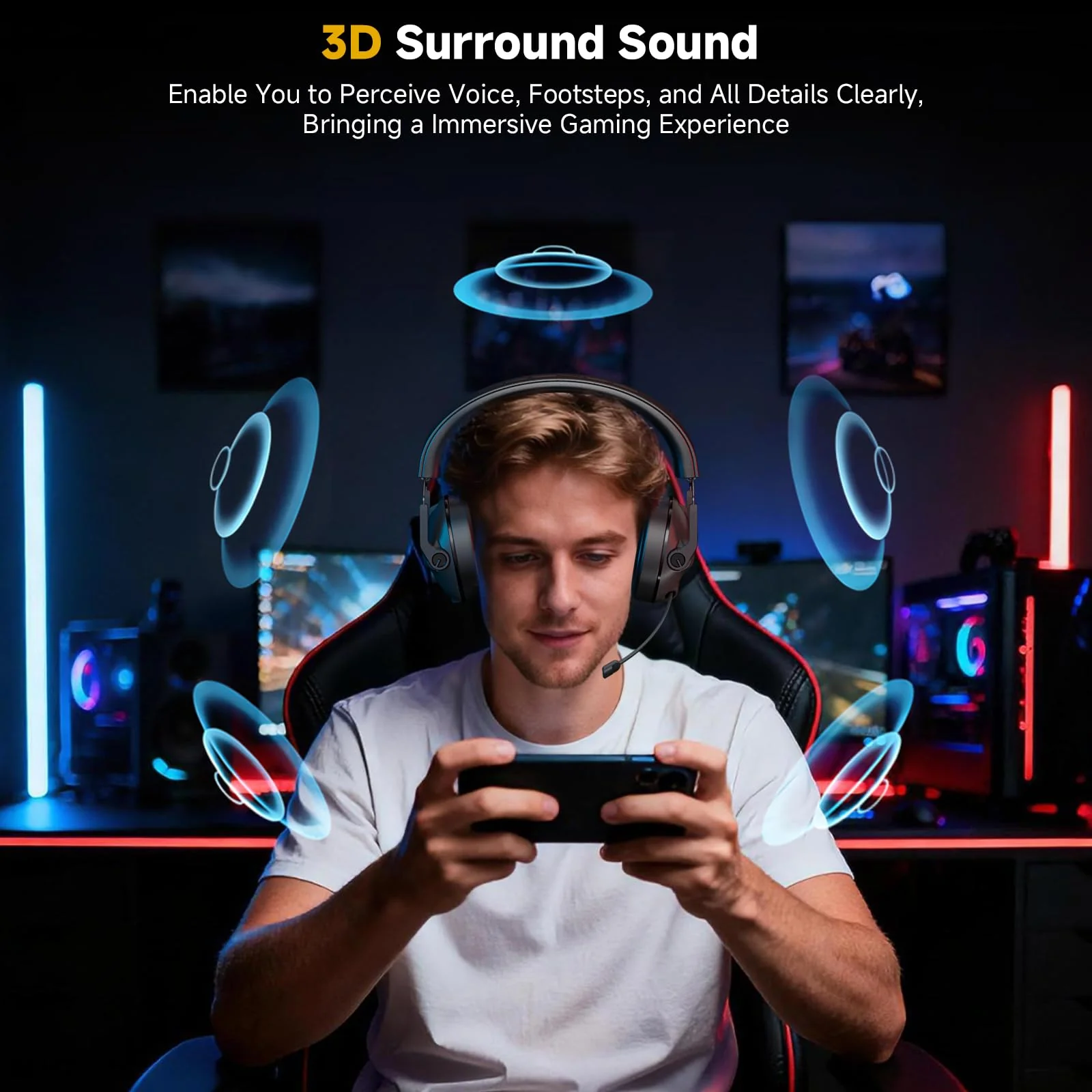 SG600 Wireless Gaming Headset for PC, PS5, PS4, Laptop, Mac, Nintendo Switch, 2.4GHz & Bluetooth 5.3 Gaming Headphones with Noise Canceling Mic, Stereo Sound, 70+Hr Battery, 15ms Latency Black - Image 3