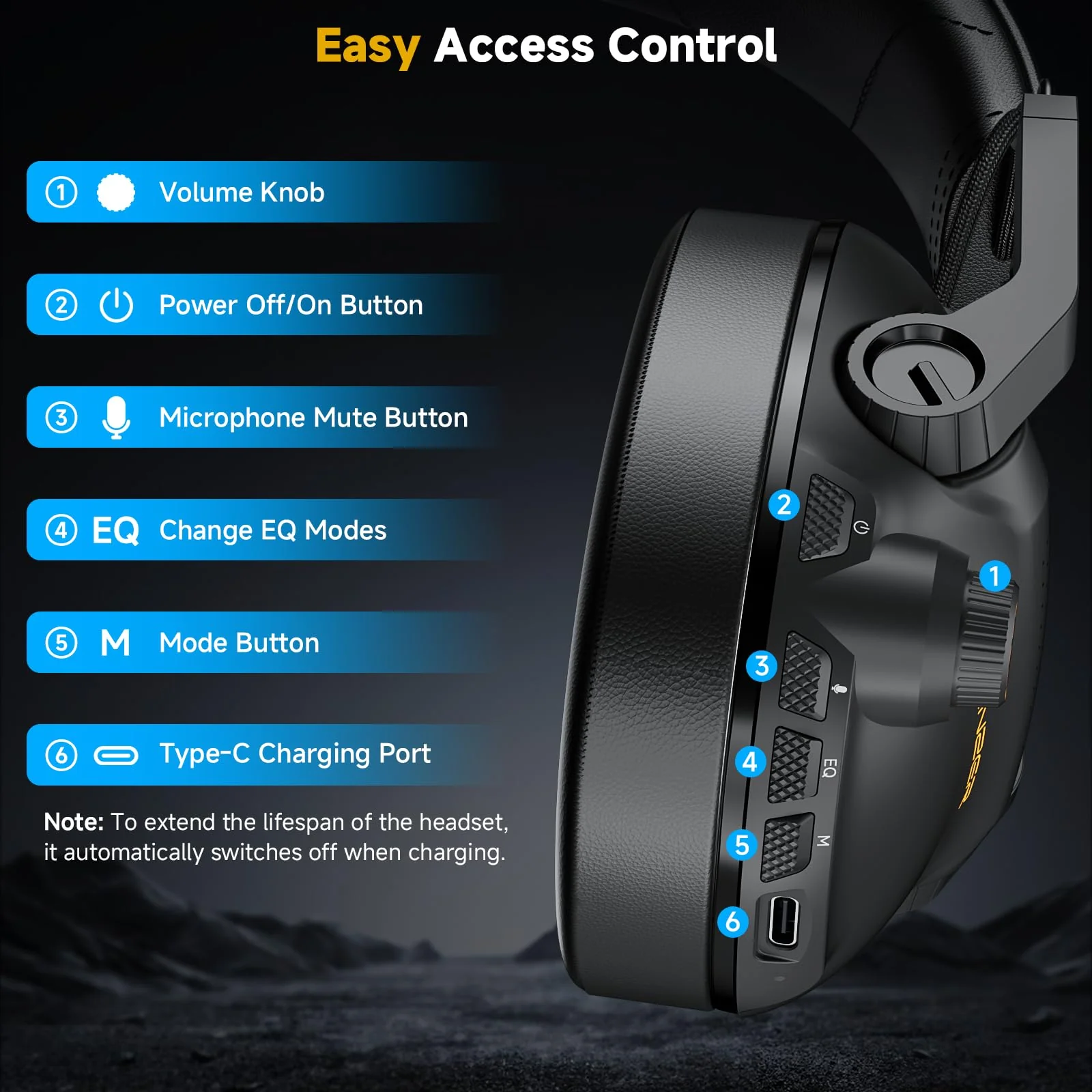 SG600 Wireless Gaming Headset for PC, PS5, PS4, Laptop, Mac, Nintendo Switch, 2.4GHz & Bluetooth 5.3 Gaming Headphones with Noise Canceling Mic, Stereo Sound, 70+Hr Battery, 15ms Latency Black - Image 7
