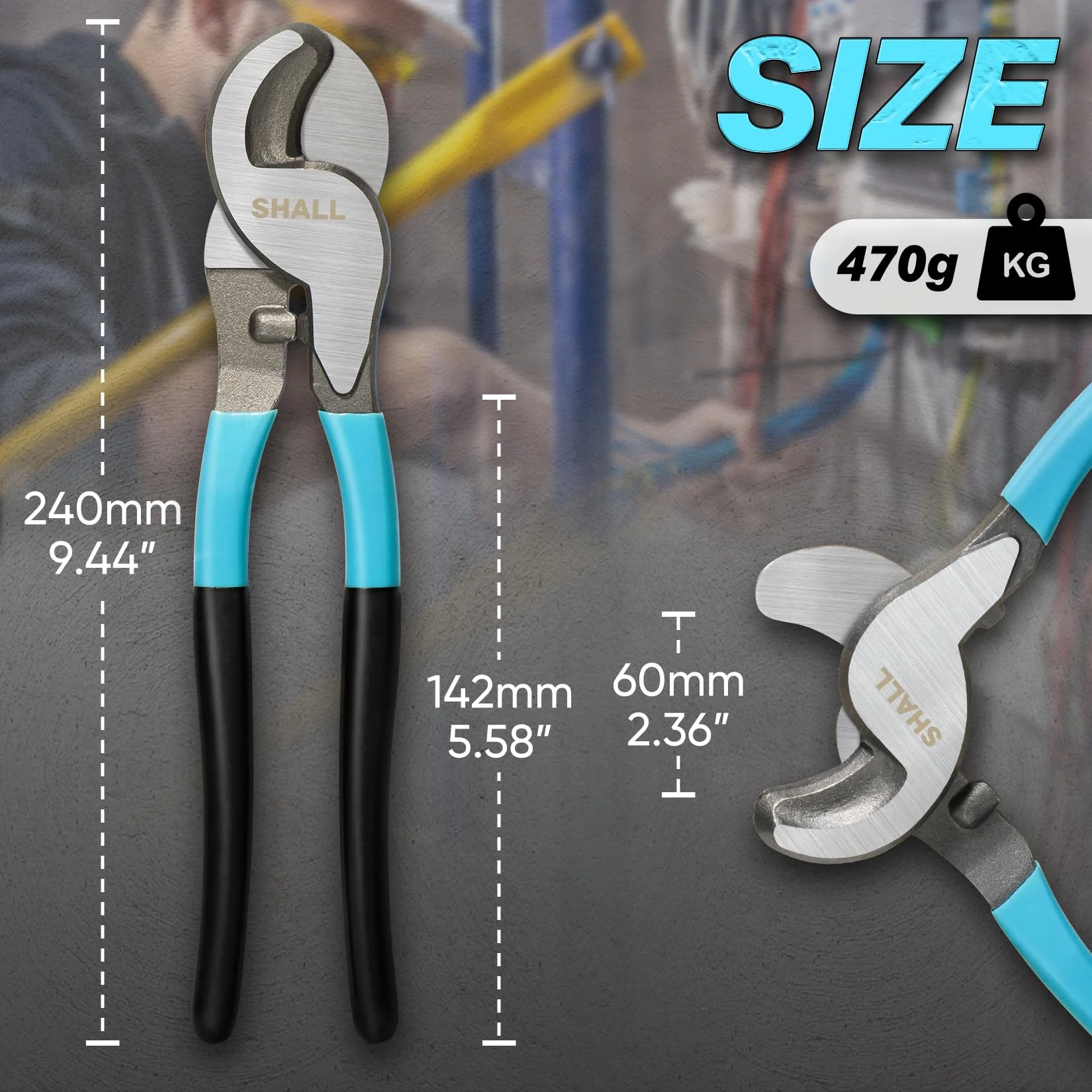 SHALL Cable Cutter 9.44"/240mm High Hardness Cable Cutting Tool with Non-Slip Grip Ideal for Clean Cutting and Stripping Copper Wires - Image 2