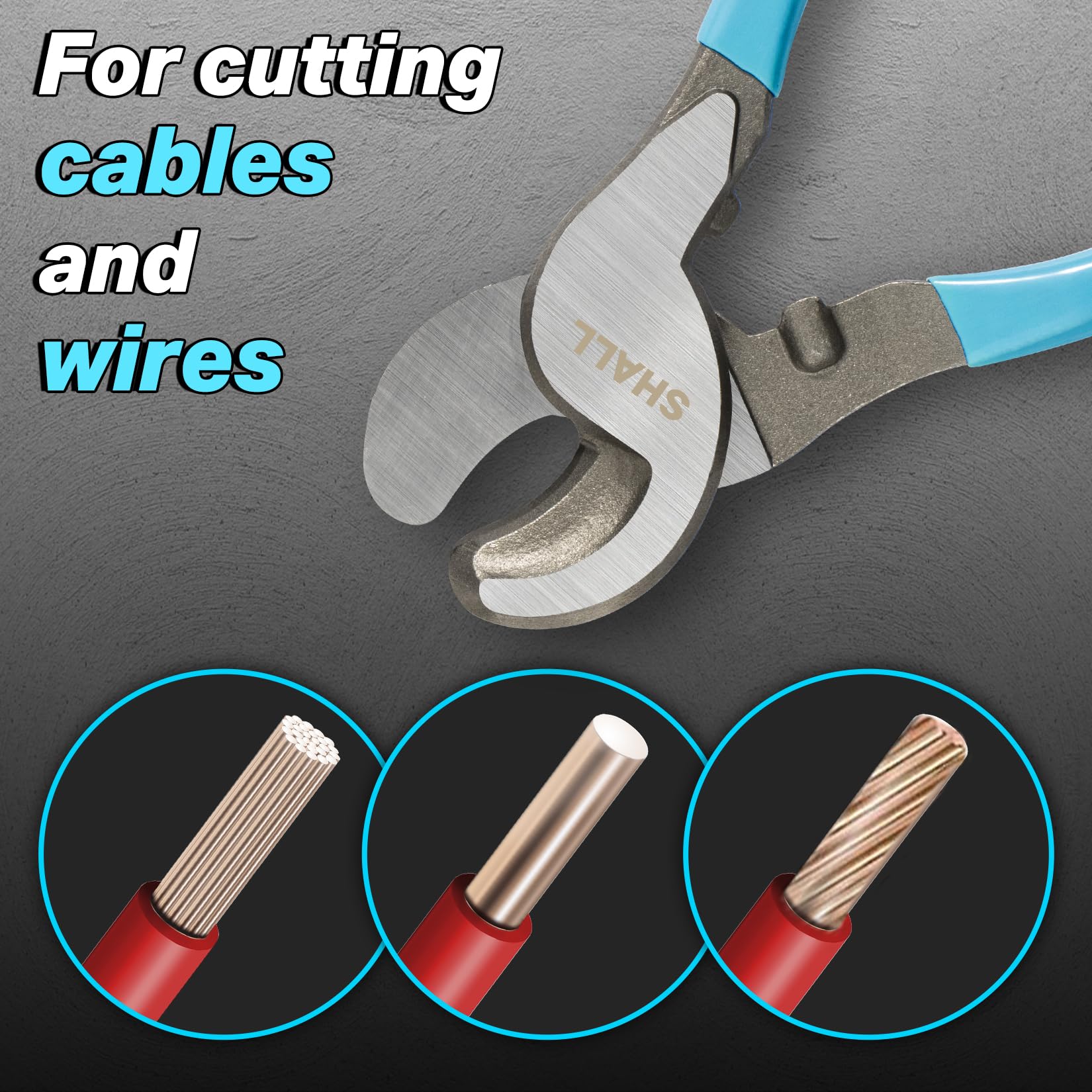SHALL Cable Cutter 9.44"/240mm High Hardness Cable Cutting Tool with Non-Slip Grip Ideal for Clean Cutting and Stripping Copper Wires - Image 3